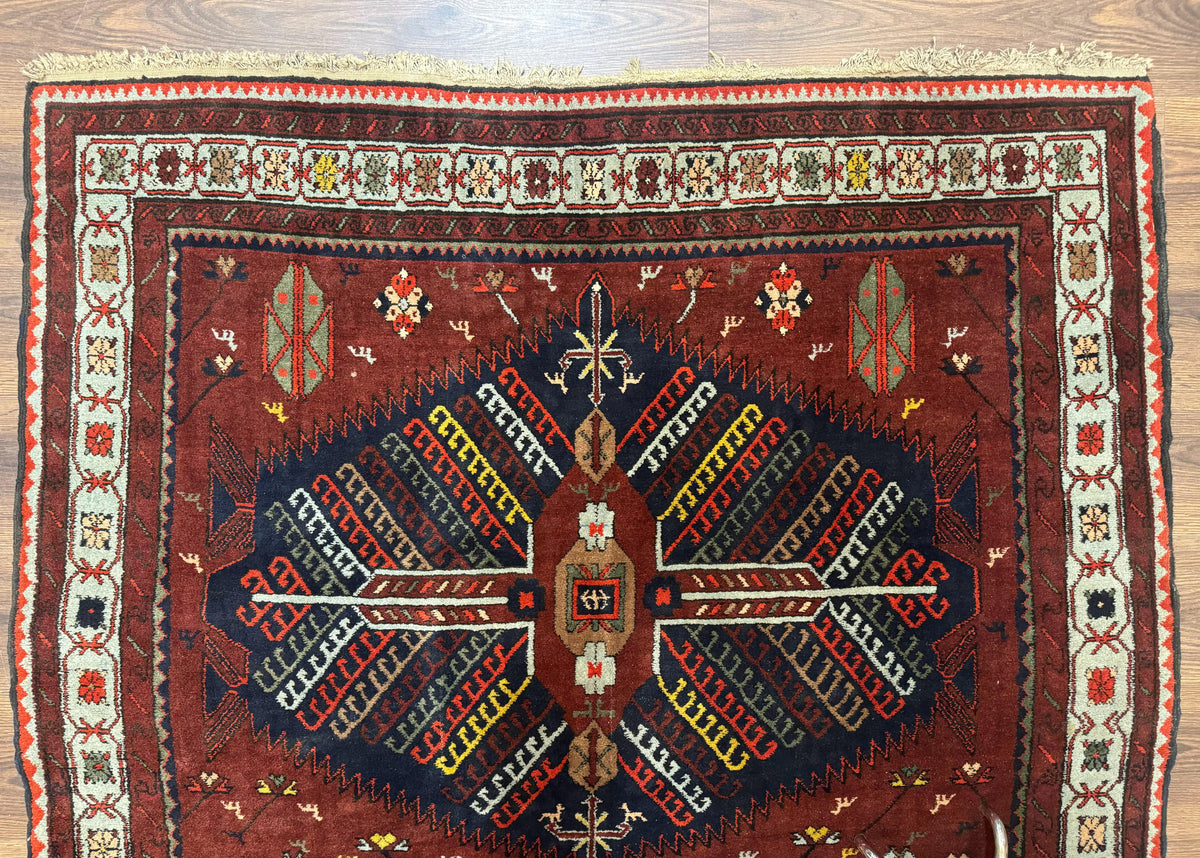 Antique Persian Tribal Rug 5 x 7.8, Triple Medallions, Red, Persian Afshar Rug - Jewel Rugs, view 4