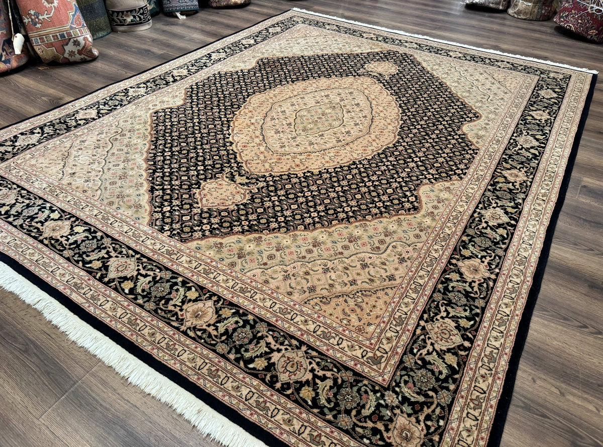 Sino Persian Rug 8x10, Herati Mahi Pattern, Fine 170 KPSI, Black, Wool and Silk Highlights - Jewel Rugs, view 3