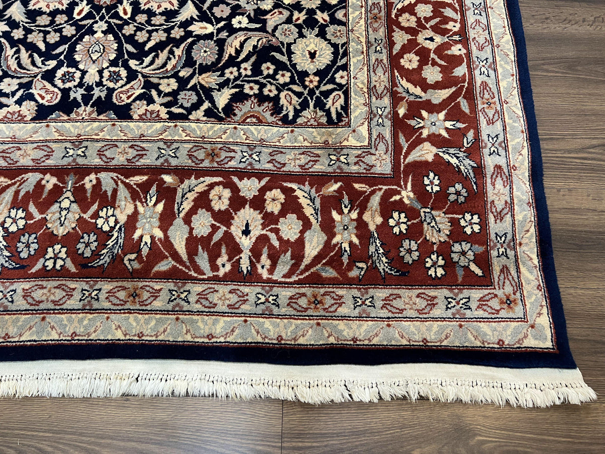 Indo Sarouk Rug 6x9, Vintage Indian Persian Rug, Wool Oriental Carpet, Navy Blue Red Allover Floral Rug, Traditional Very Fine Rug, Area Rug - Jewel Rugs, view 10
