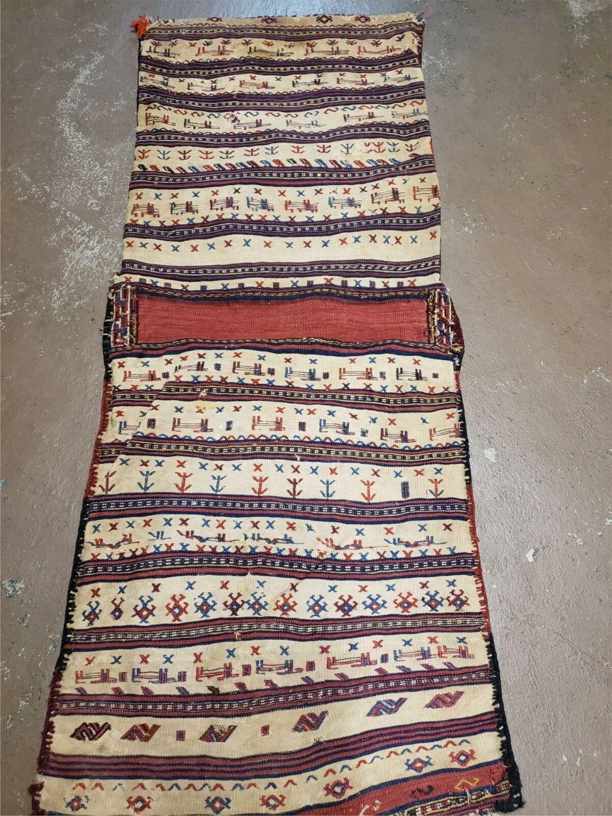 26" X 56" Antique Handmade Authentic Tribal Wool Rug Double Bag Tobreh - Jewel Rugs, view 8