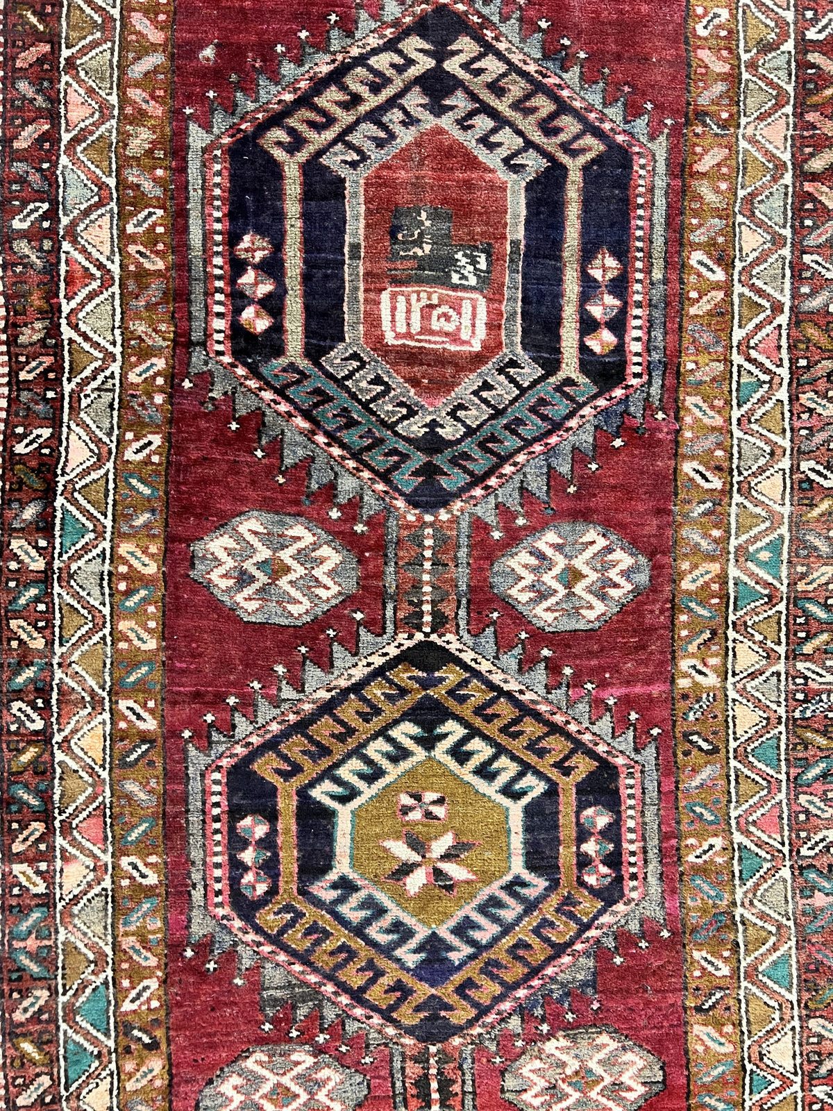 Persian Heriz Runner Rug 3.8 x 8.6, Geometric Design, Large Triple Medallions, Hand Knotted Handmade Vintage Wool Hallway Rug, Red - Jewel Rugs, view 4