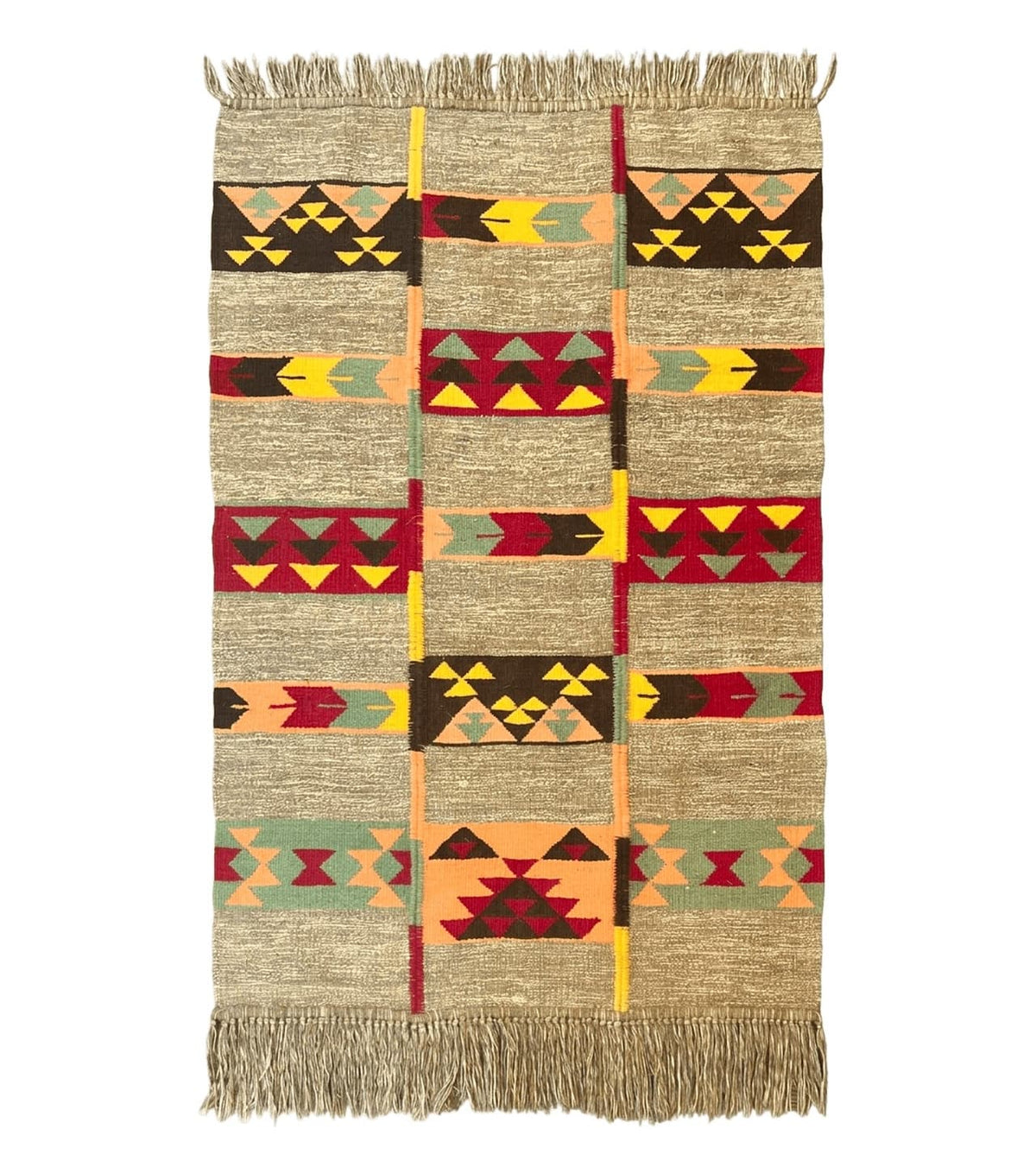 South American Flatweave Rug, Gray, Handmade Vintage Wool Bohemian Blanket - Jewel Rugs