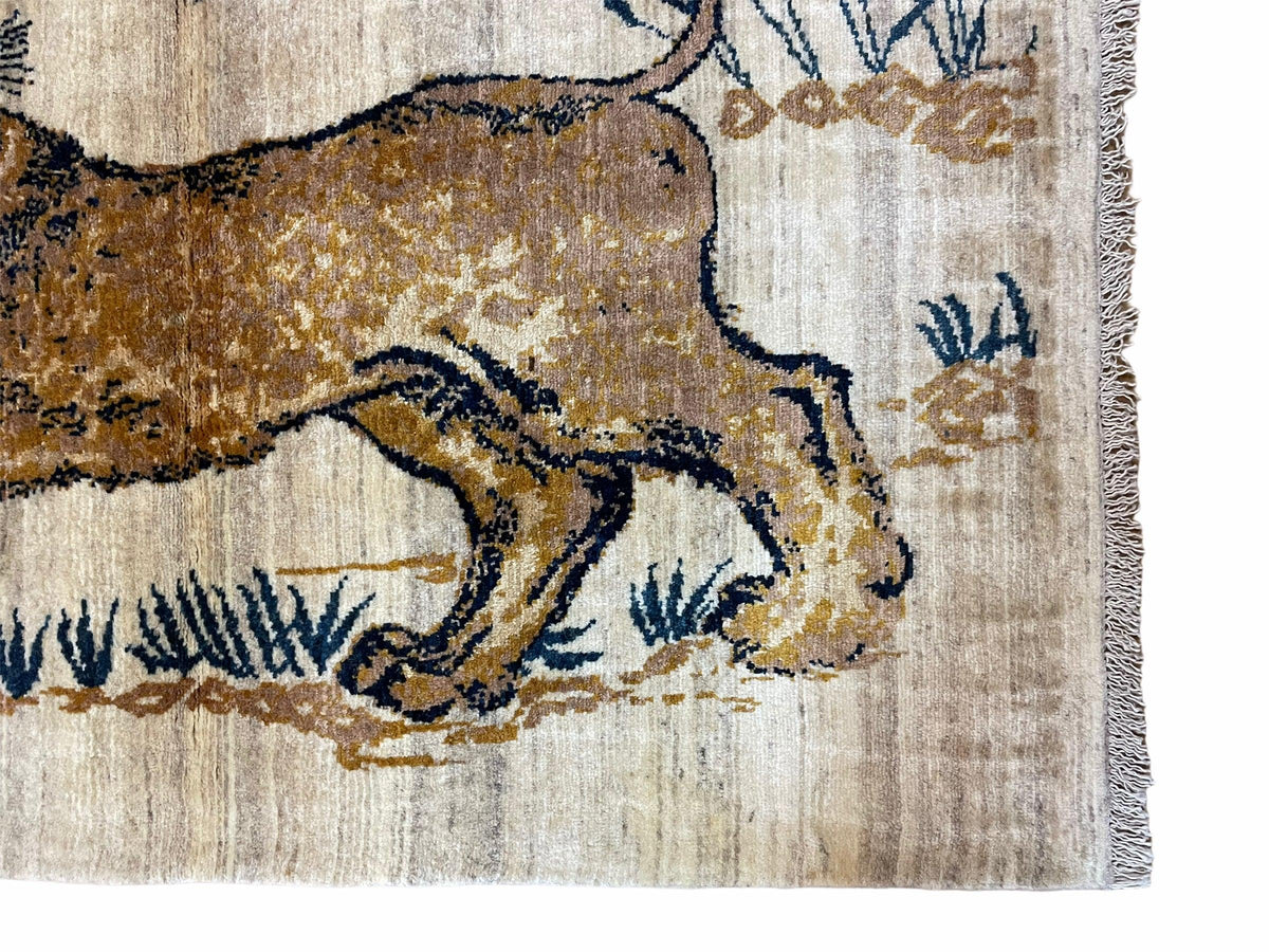 3.5 X 4 Handmade Hand-Knotted New Vintage Rug Quality Wool Lion Organic Dyes - Jewel Rugs, view 5