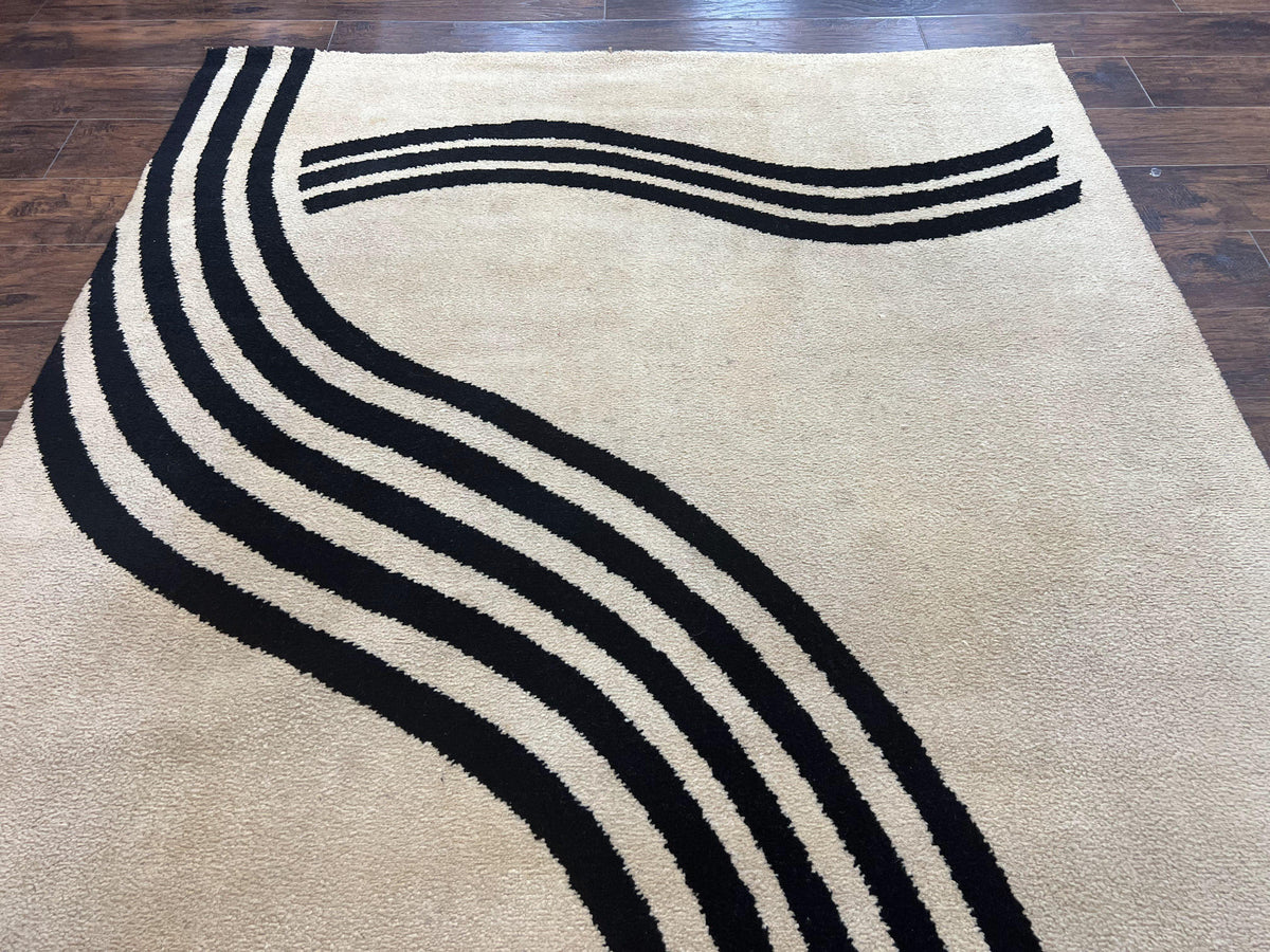 Modern Rug 6x9, Cream and Black, Abstract Pattern - Jewel Rugs, view 5