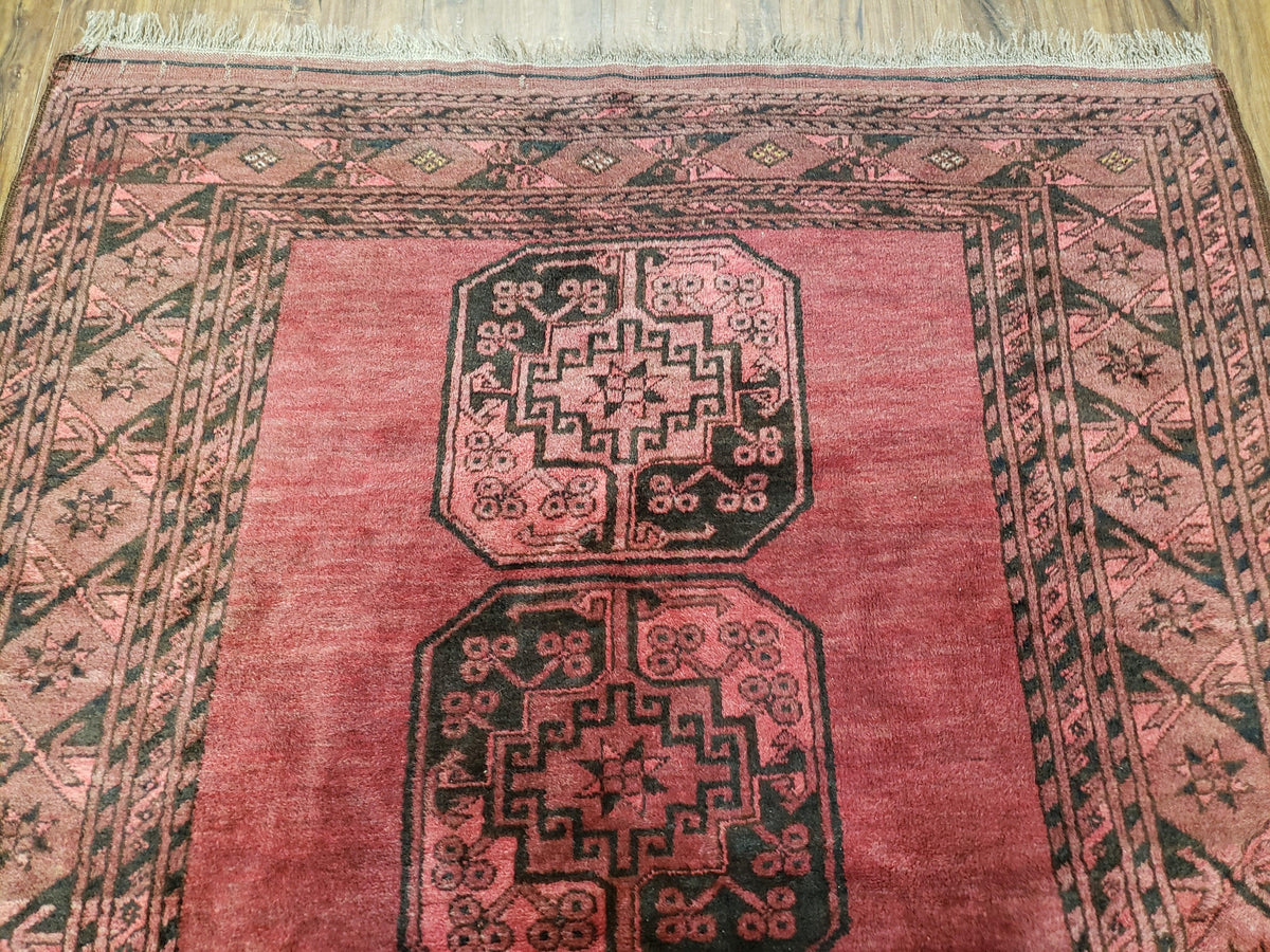 Antique Bukhara Area Rug, Vintage Afghan Bokhara Bashir Rug, 4x6 Hand-Knotted Oriental Carpet, Red & Black Wool Rug, 4' x 5'9 - Jewel Rugs, view 4