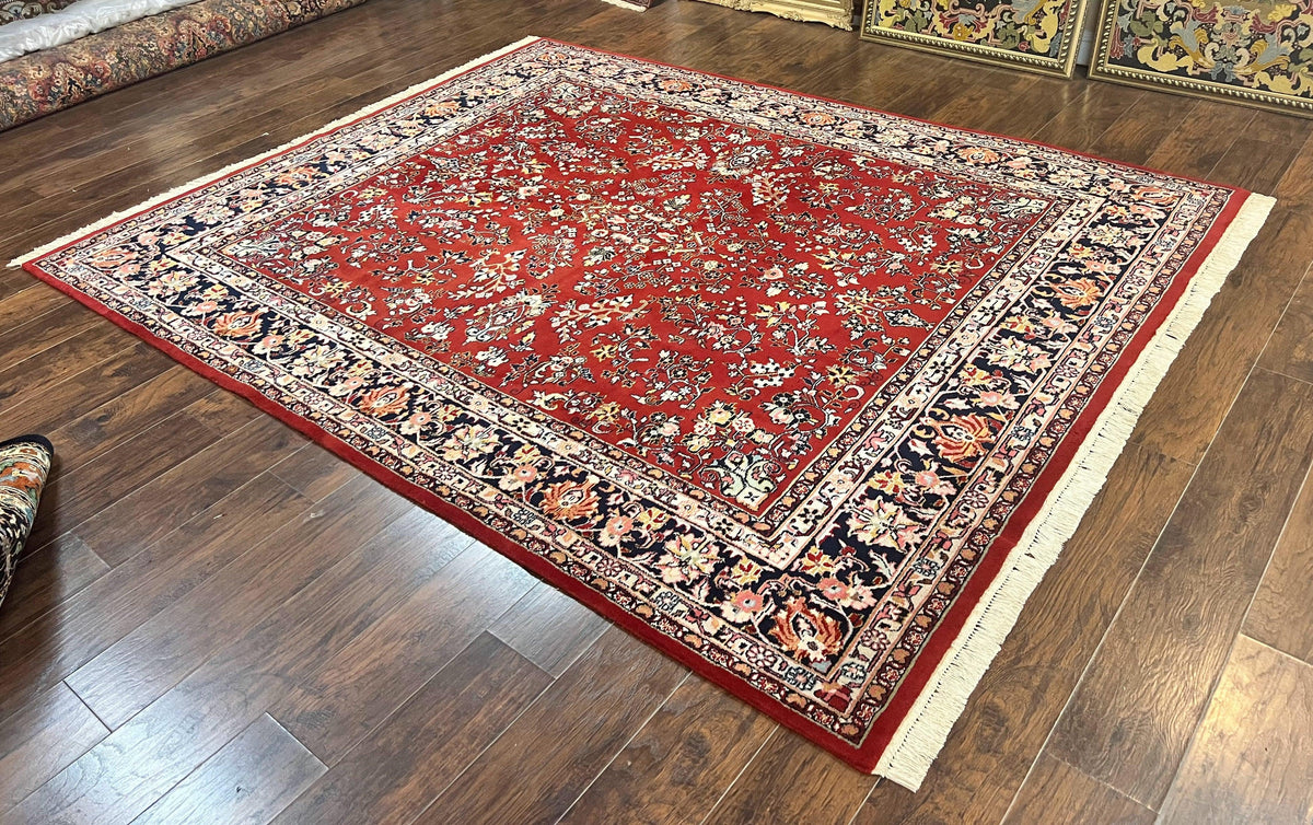 Indo Persian Sarouk Rug 8x10, Red, Floral Allover, Handmade Vintage Wool Carpet, Traditional Rug - Jewel Rugs, view 3