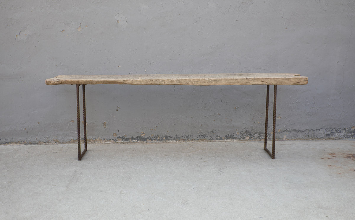 99 Inches Long Vintage Console Table with Metal Legs 99.61x13.39x32.28H Elmwood