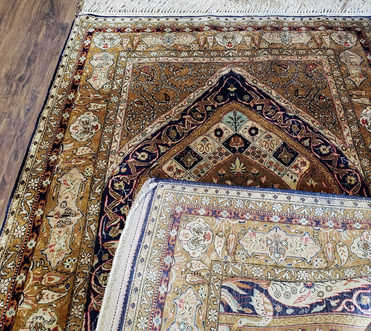 Semi Antique Persian Qum Silk Prayer Rug, Silk, Hand-Knotted, 3'6" x 5' - Jewel Rugs, view 11