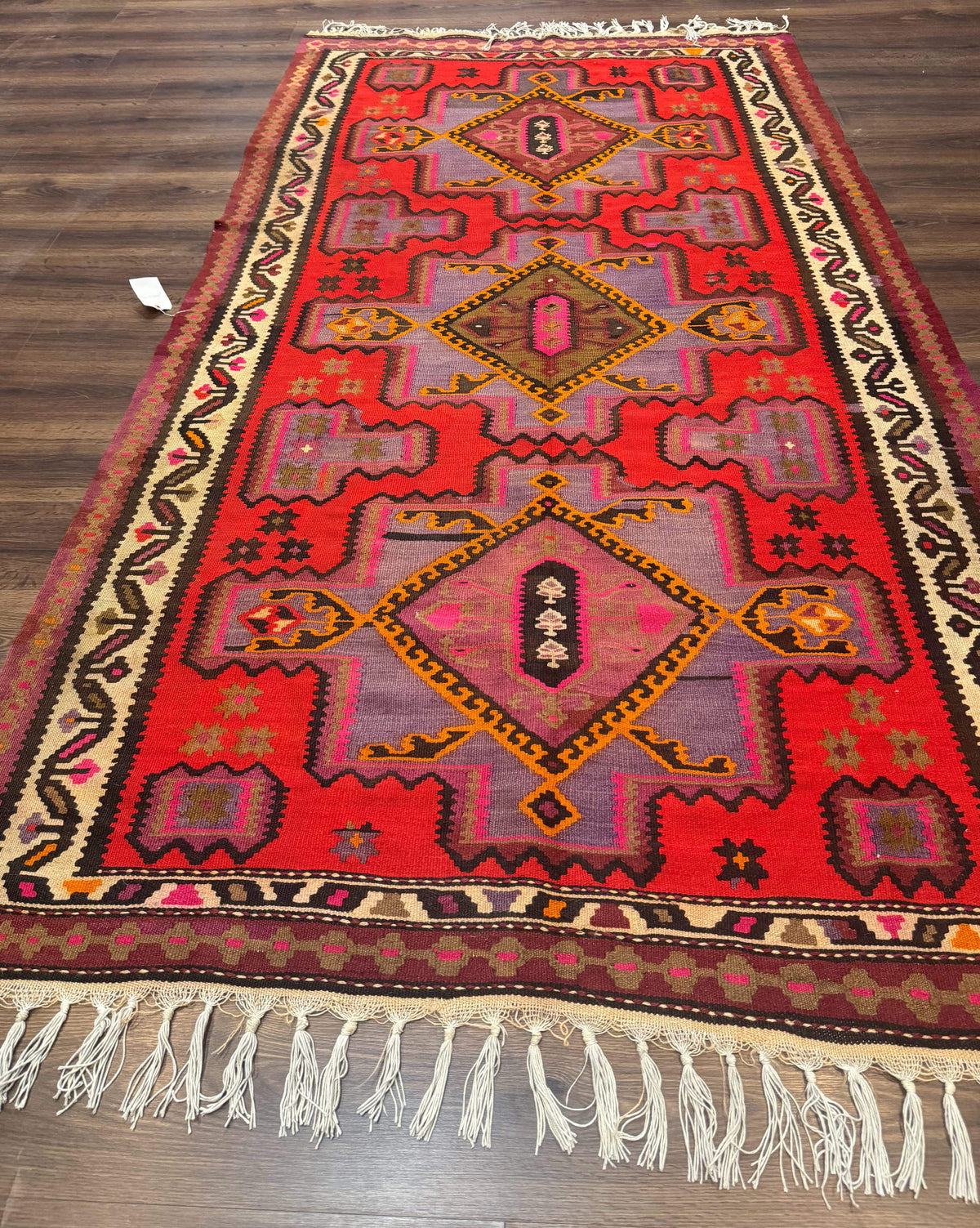 Persian Kurdish Zarand Kilim Rug 5x9, Red, Geometric Medallions, Wide Runner - Jewel Rugs, view 12