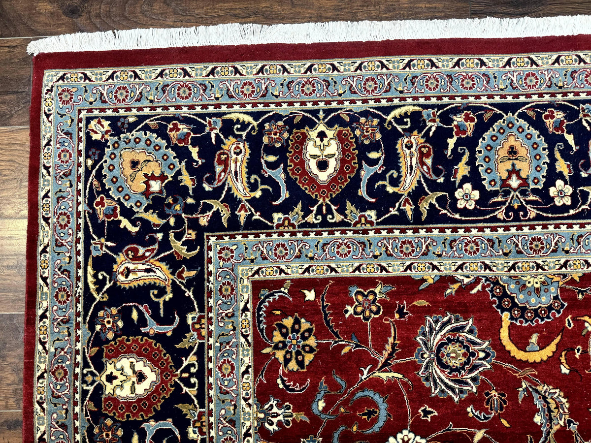 Pak Persian Rug 9x12, Red and Navy Blue, Floral Allover, Hand Knotted Vintage Wool Carpet, Fine 260 KPSI - Jewel Rugs, view 6