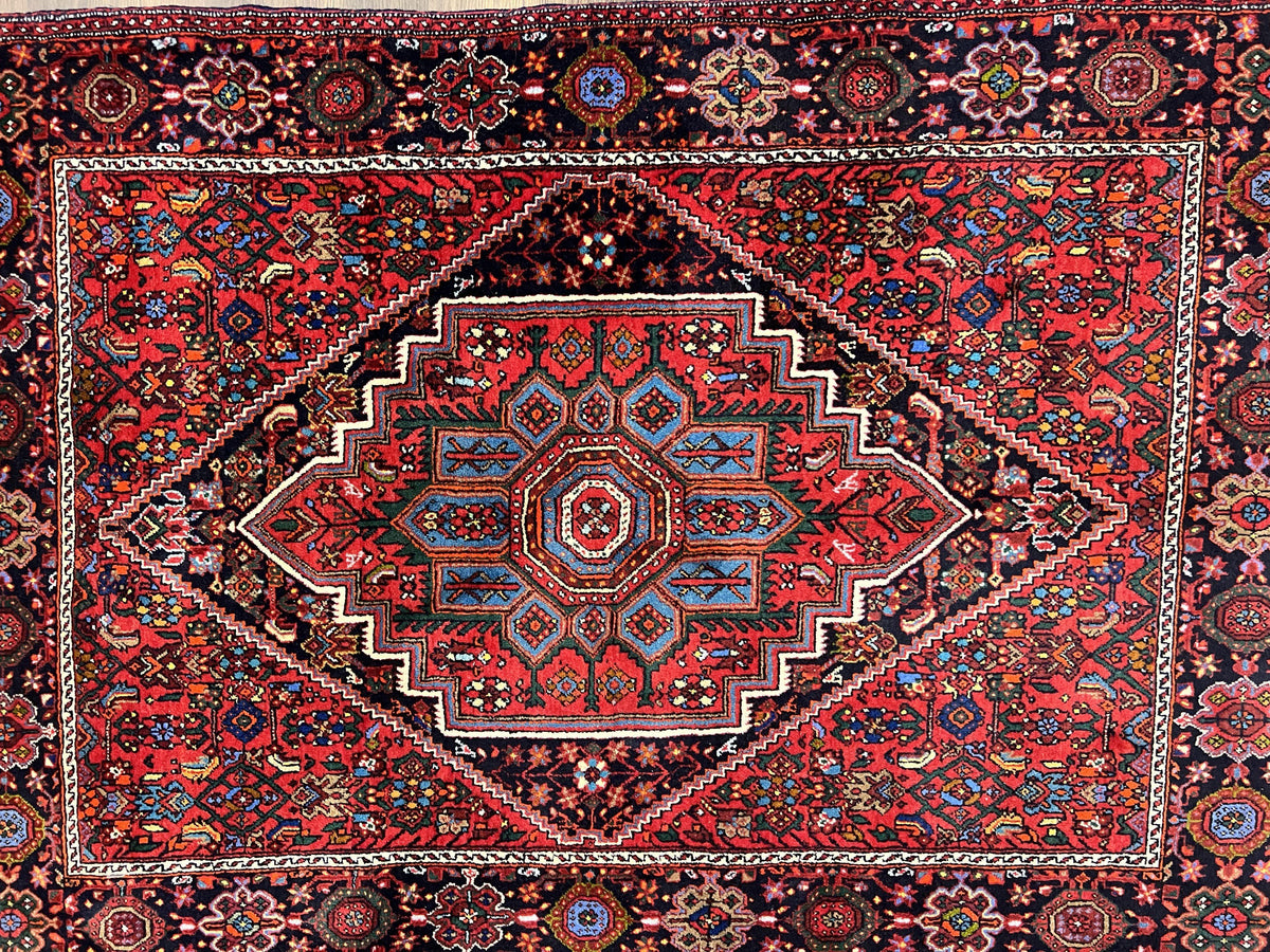 Fine Persian Bidjar Rug 3x5 ft, Ruby Red and Black, Geometric Medallion, Hand Knotted Semi Antique Oriental Bijar Carpet, Wool Area Rug, Tribal Rug - Jewel Rugs, view 12