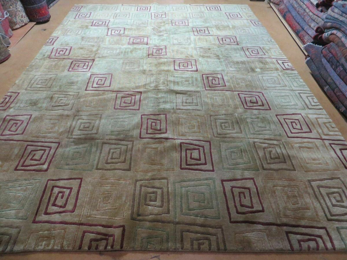 8' X 11' Modern Tibetan Nepal Art Deco Chinese Handmade Wool Silk Rug Abstract - Jewel Rugs, view 13