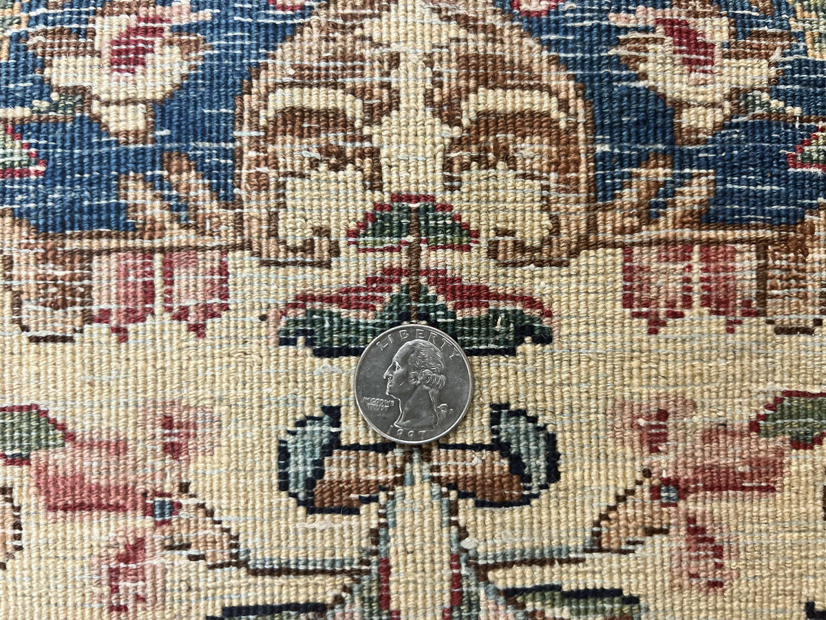 Antique Persian Kirman Rug 4x7, Cream and Navy Blue, Hand Knotted Wool Floral Carpet - Jewel Rugs, view 11