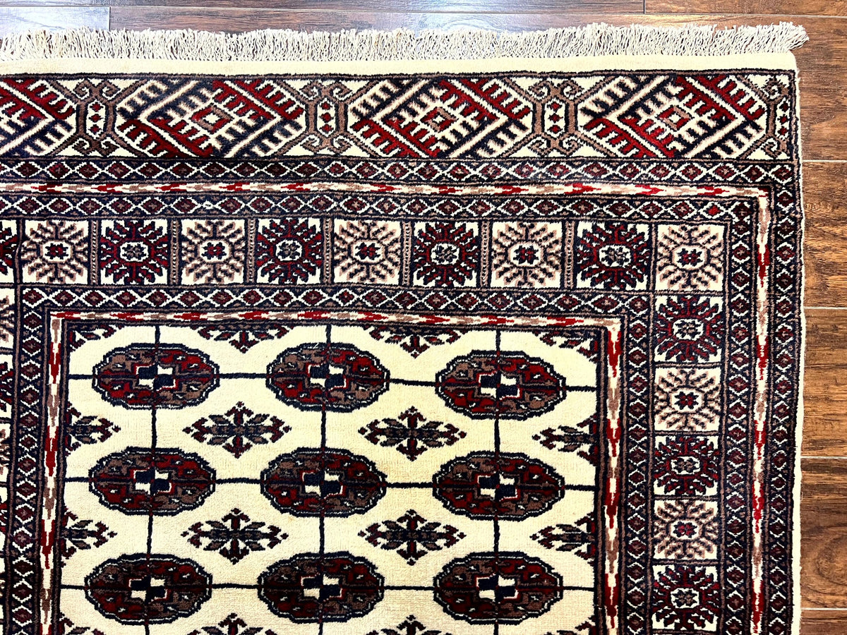 Pakistani Bokhara Rug 4x6, Turkoman Carpet, Vintage Handmade Wool Rug, Ivory - Jewel Rugs, view 8