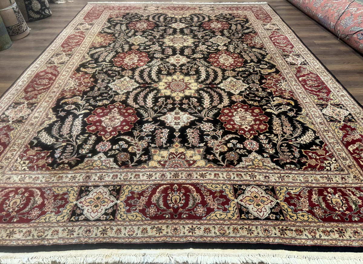 Sino Persian Rug 9x12, Black & Maroon, Wool and Silk, Allover Pattern - Jewel Rugs