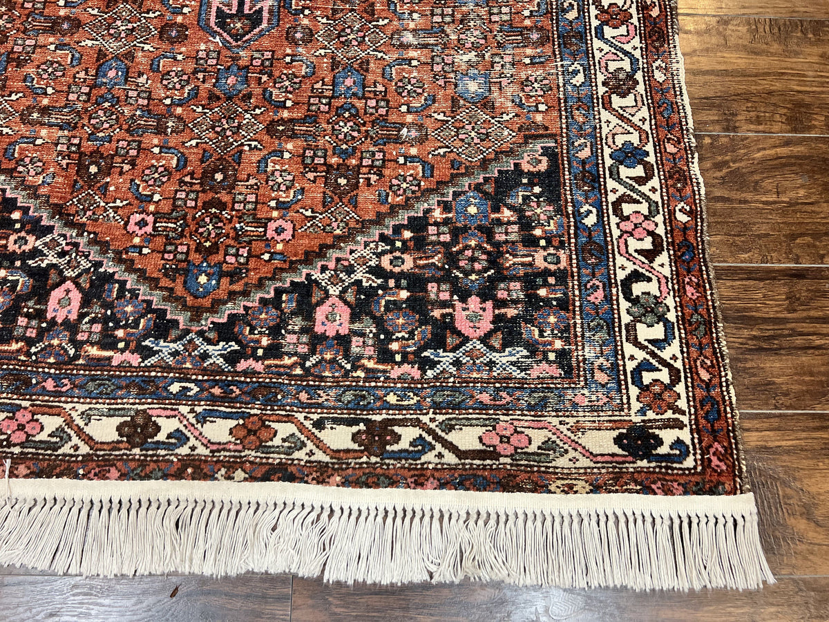 Red Persian Hamadan Rug 4x6, Wool Handmade Antique Carpet, Geometric Medallion Rug, Oriental Rug 4 x 6, Persian Tribal Rug, Hand Knotted Rug - Jewel Rugs, view 10