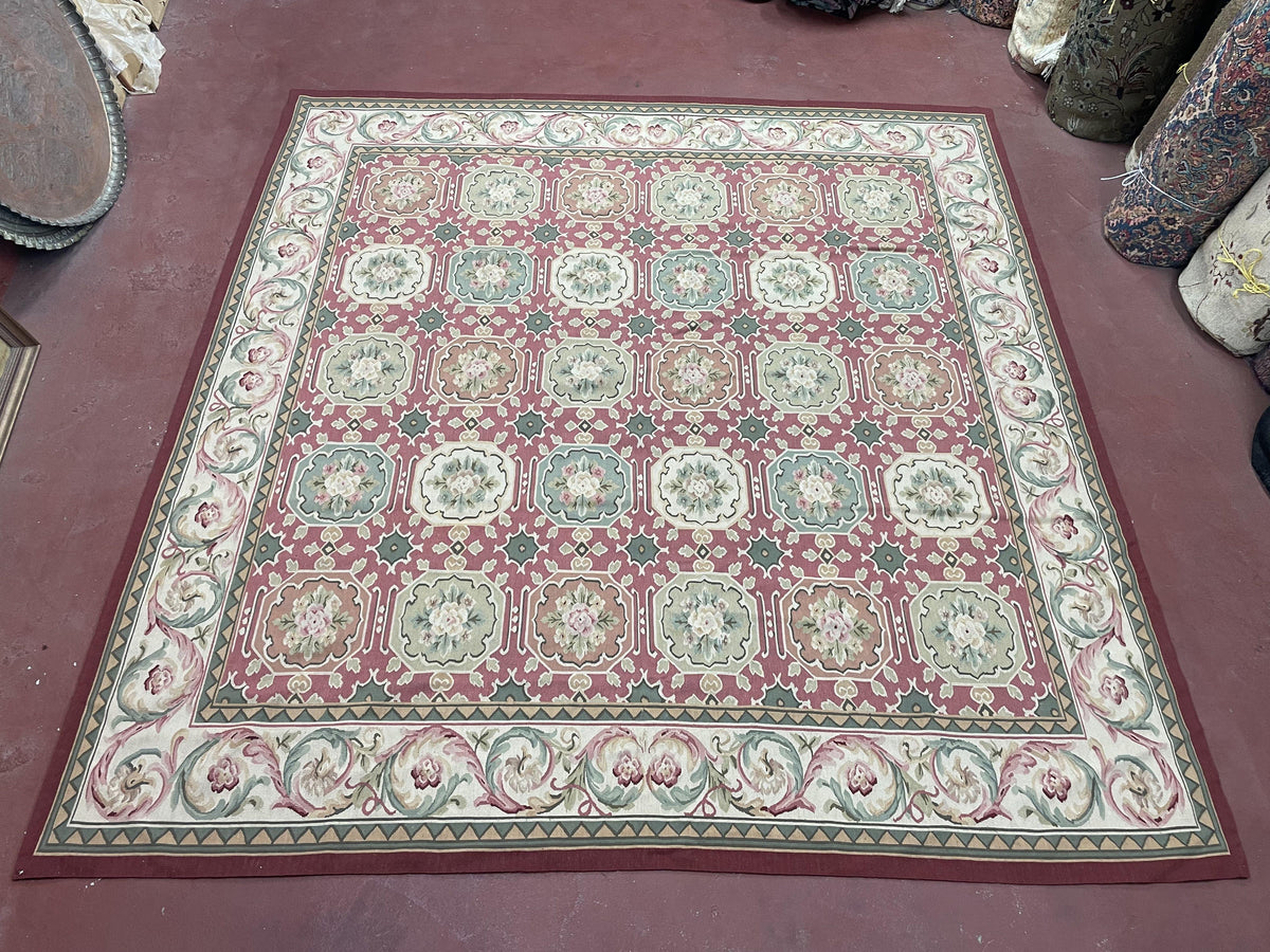 Square Aubusson Rug 9x9, Panel Design, European French English Carpet, Wool - Jewel Rugs, view 2