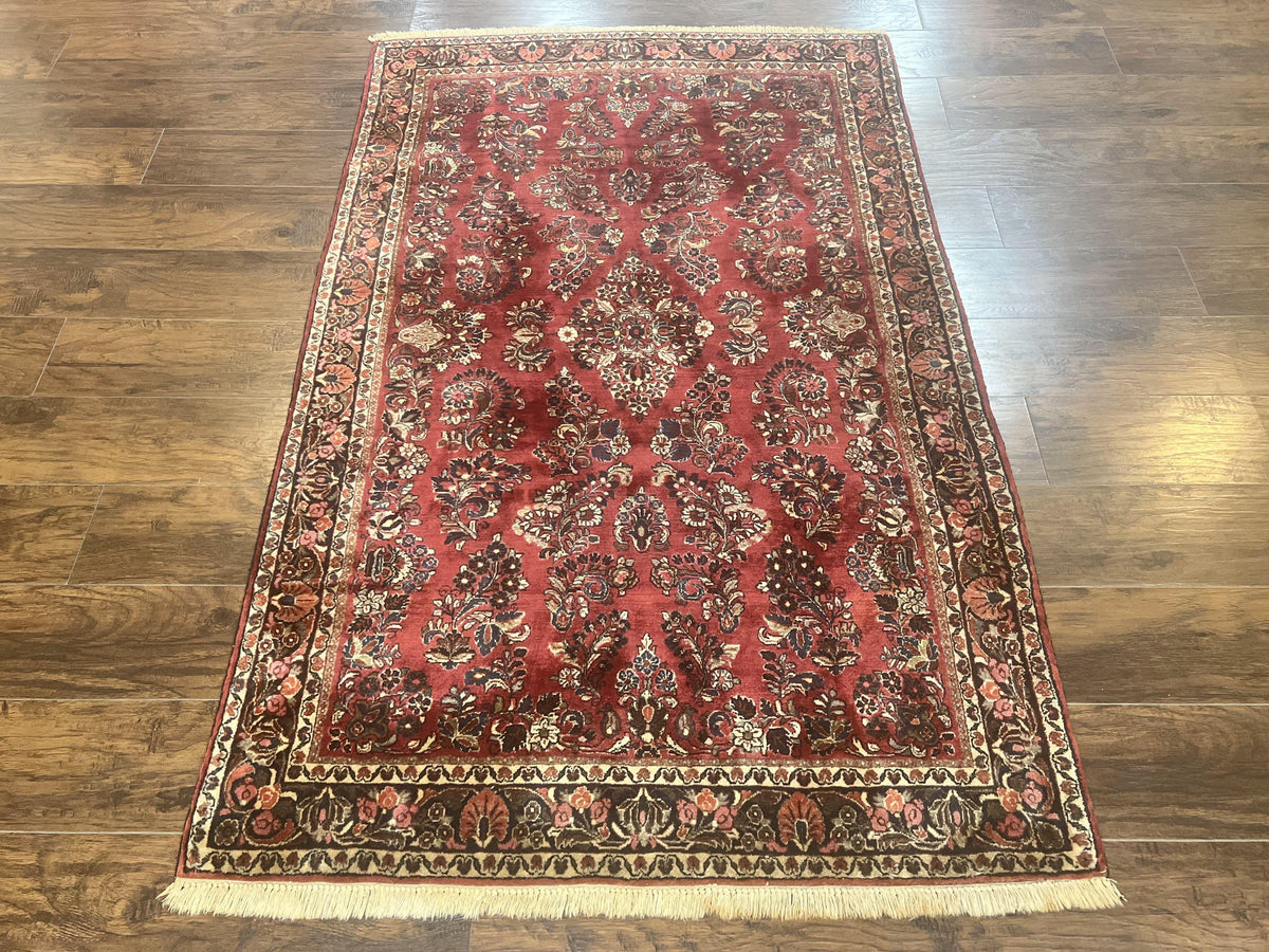 Antique Persian Sarouk Rug 4x7, Hand Knotted Wool Red Persian Carpet, Floral - Jewel Rugs, view 2