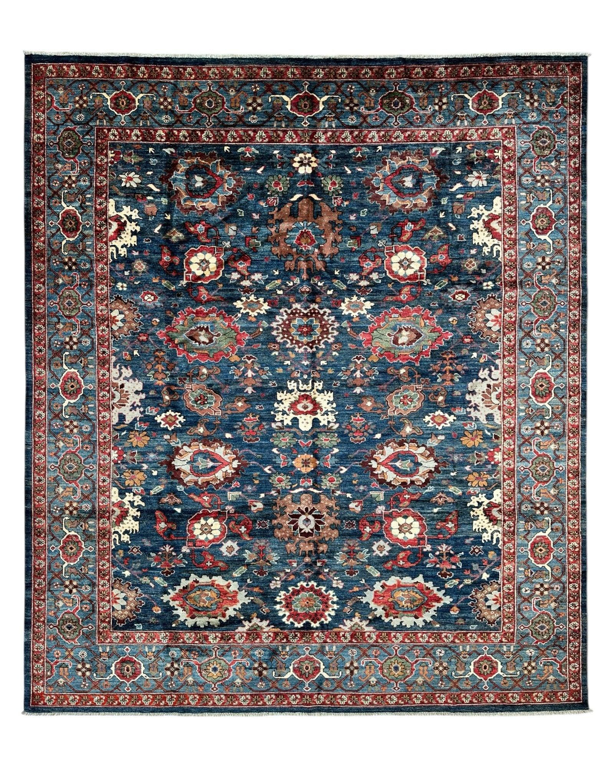 Afghan Serapi Rug 8x10 | Blue, Red & Ivory | Hand-Knotted Wool - Rugistan