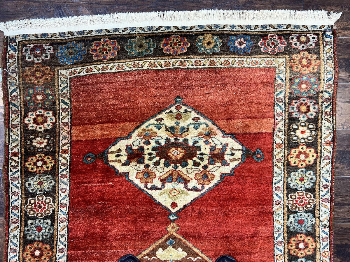 Antique Persian Bidjar Rug 4x8, Triple Medallions, Handmade Oriental Carpet, 1920s Rug, Wool Rug, Red - Jewel Rugs, view 4