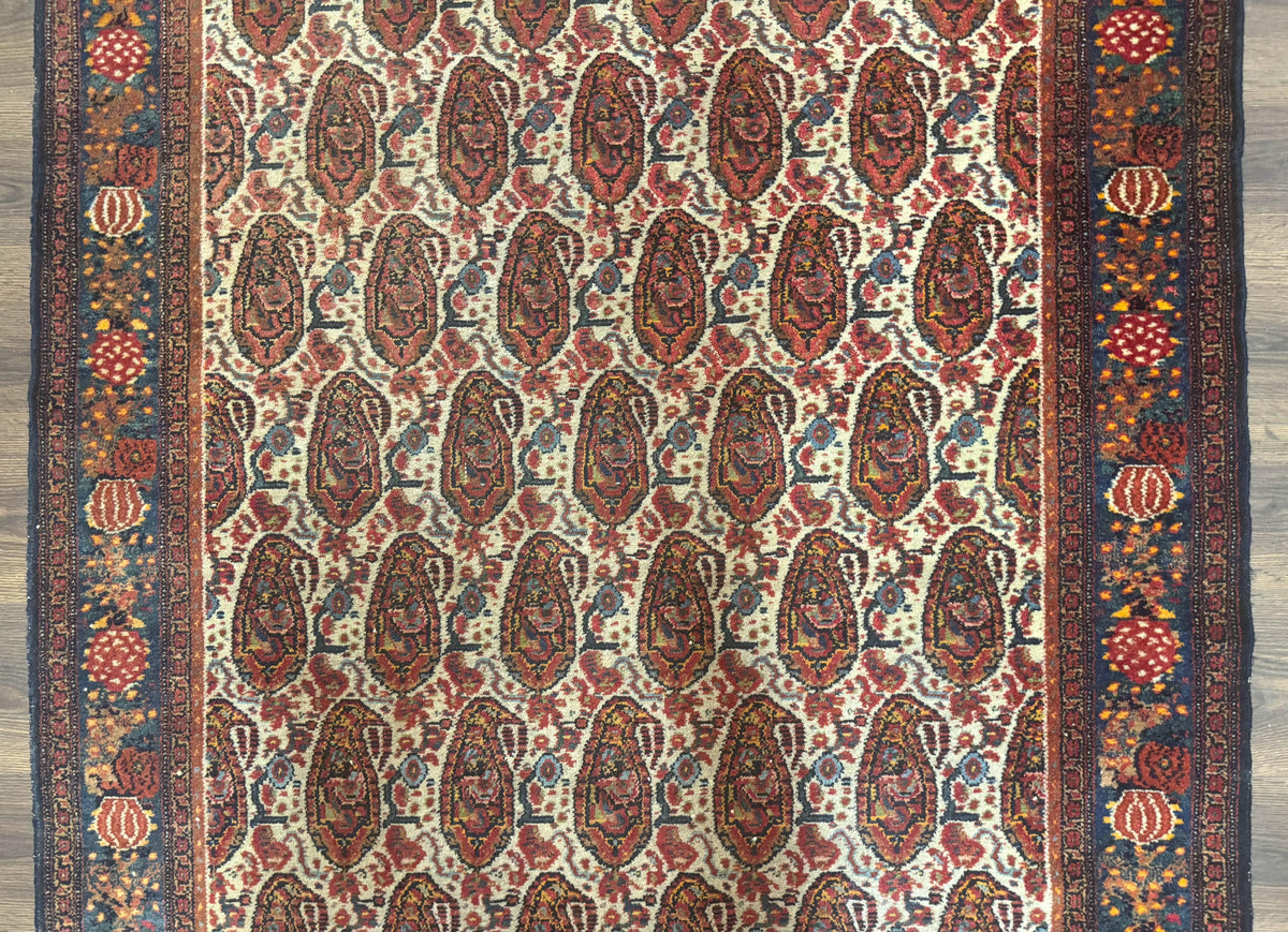 Antique Persian Kurdish Senneh Rug 4.6 x 6.5, Repeated Paisely Boteh Design, Handmade - Jewel Rugs, view 5