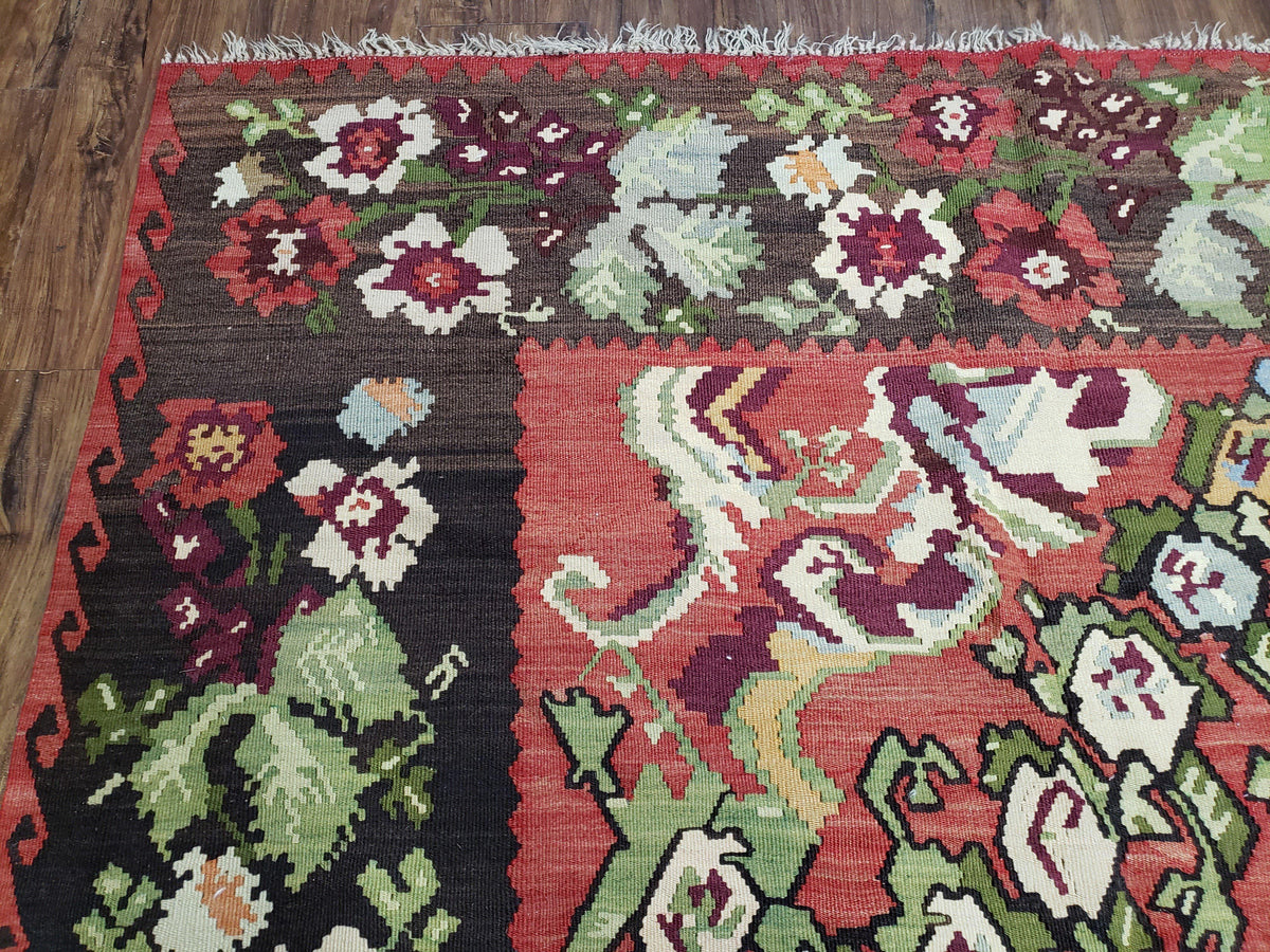 Karabakh Rug 8x11, Caucasian Kilim Rug, Vintage Antique Turkish Anatolian Azerbaijani Carpet, Wool Red & Black Hand-Woven 8 x 11 Living Room - Jewel Rugs, view 7