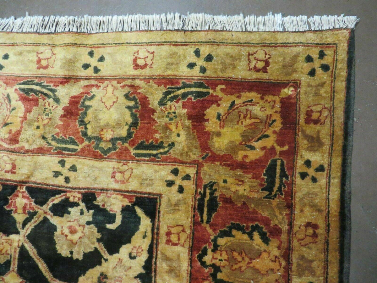 8' X 9' Handmade Pakistan Wool Cotton Rug Peshawar Black Floral Nice # 200C - Jewel Rugs, view 8