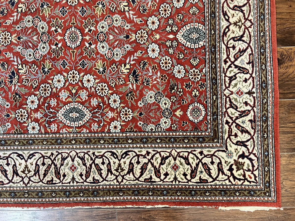 Red Persian Qum Rug 5 x 7.6, Hand Knotted Vintage Wool Fine Carpet 270 KPSI, Floral Allover - Jewel Rugs, view 9