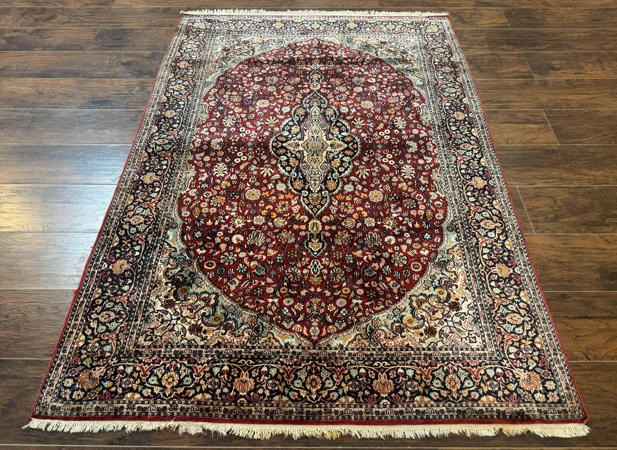 4x6 Silk Rug, Very Fine 650 KPSI, Silk Persian Carpet, Red, Floral Medallion, Sino Persian - Jewel Rugs
