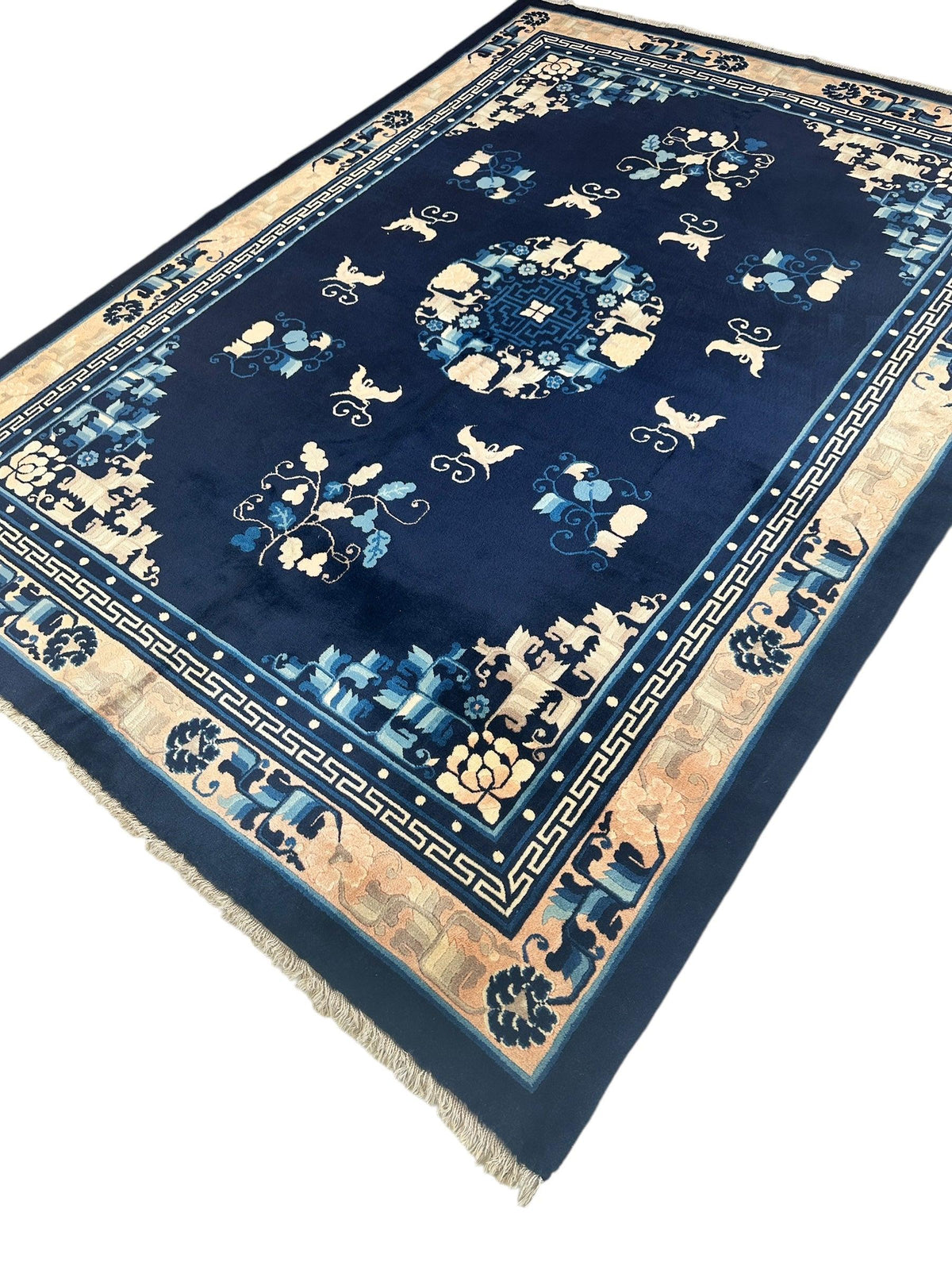 Antique Chinese Rug 6x8 | Navy, Beige & Ivory | Hand-Knotted Wool - Rugistan, view 5