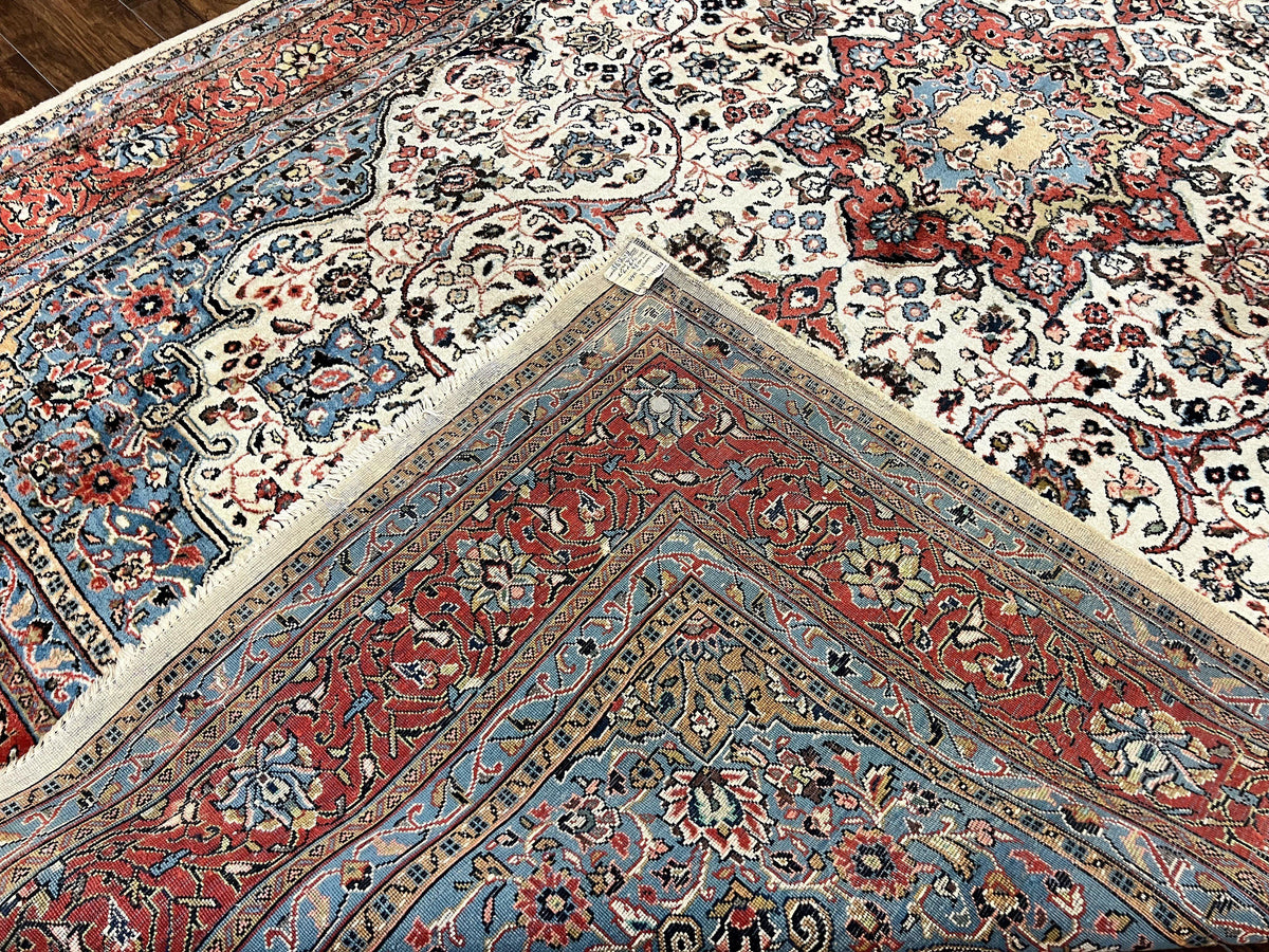 Persian Sarouk Rug 8x12, Wool Hand Knotted Antique Carpet, Floral Medallion, Cream Red, Traditional Oriental Rug - Jewel Rugs, view 12