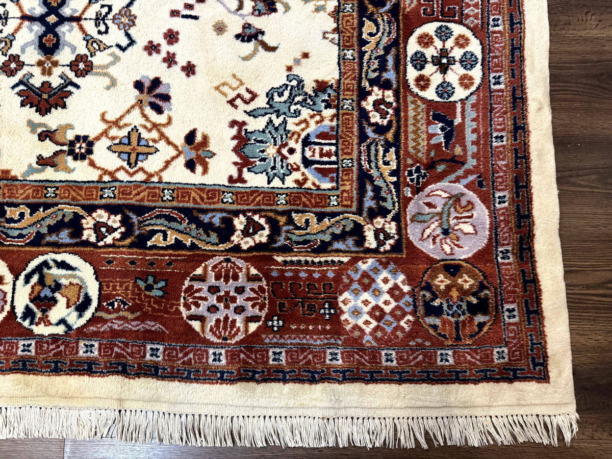 Indo Chinese Wool Rug 9x12, Ivory and Rust Red, Dragon Motifs - Jewel Rugs, view 10