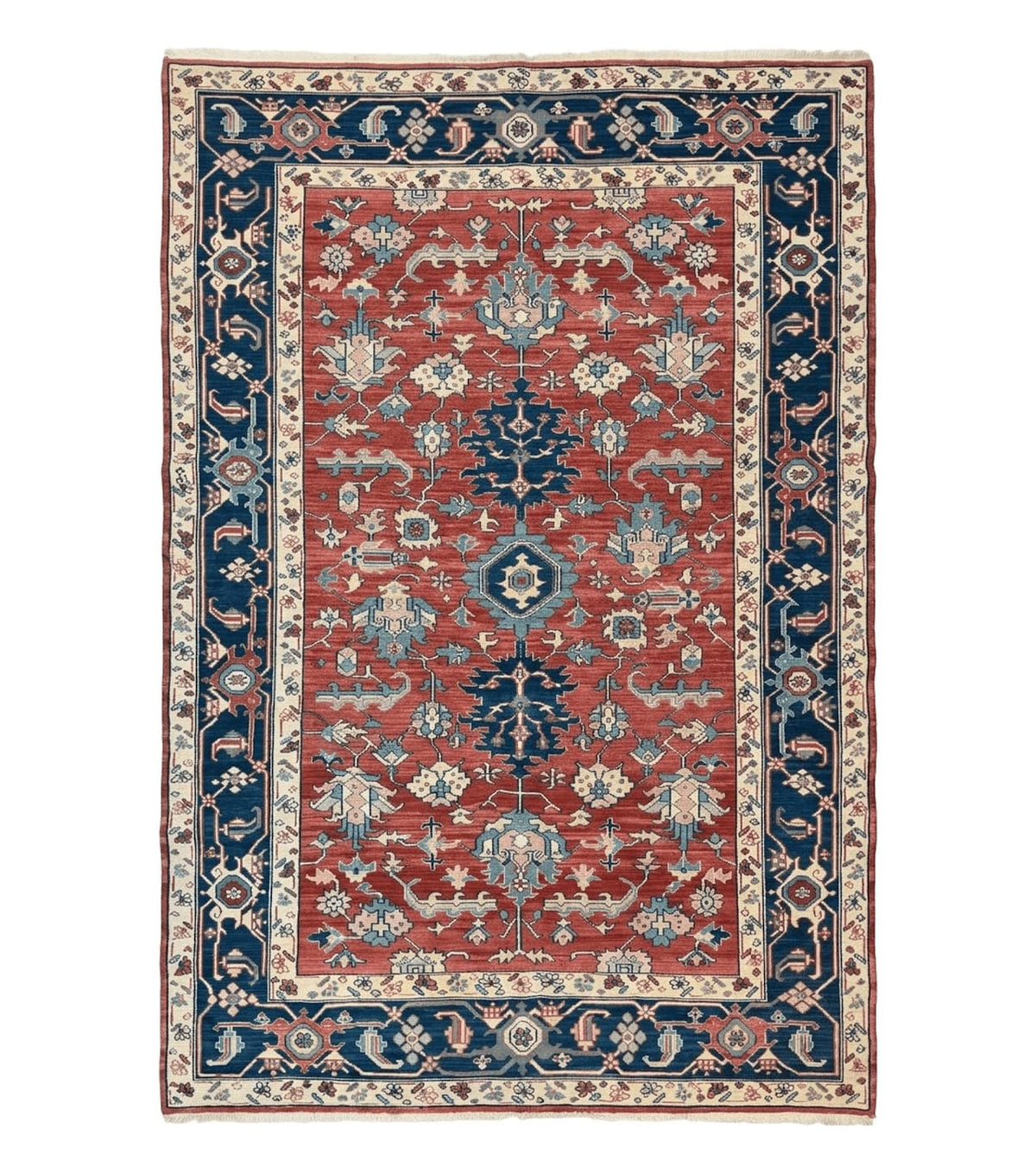 Turkish Flatweave Rug 6x9, Heriz Design, Red and Blue - Jewel Rugs