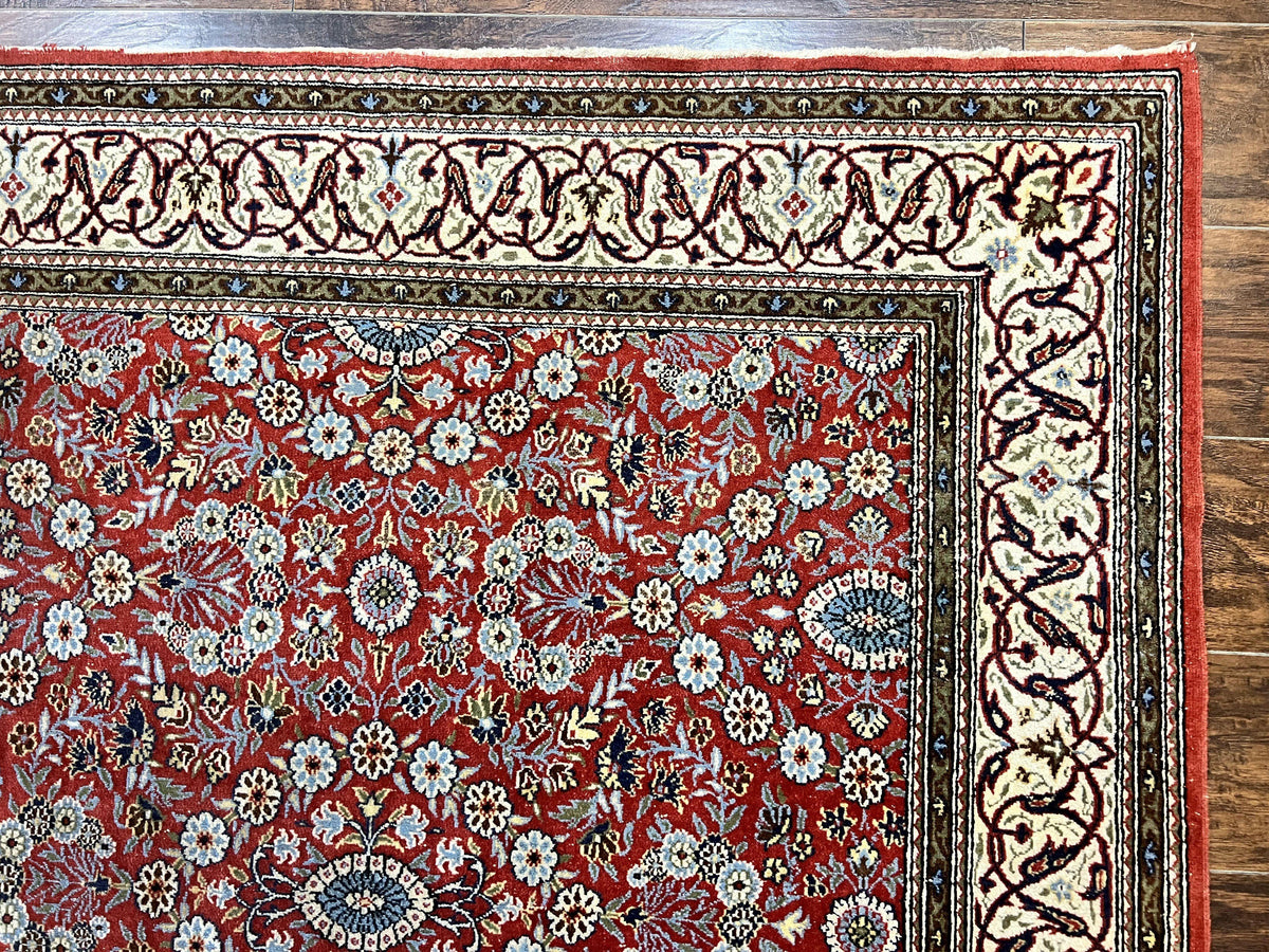 Red Persian Qum Rug 5 x 7.6, Hand Knotted Vintage Wool Fine Carpet 270 KPSI, Floral Allover - Jewel Rugs, view 7