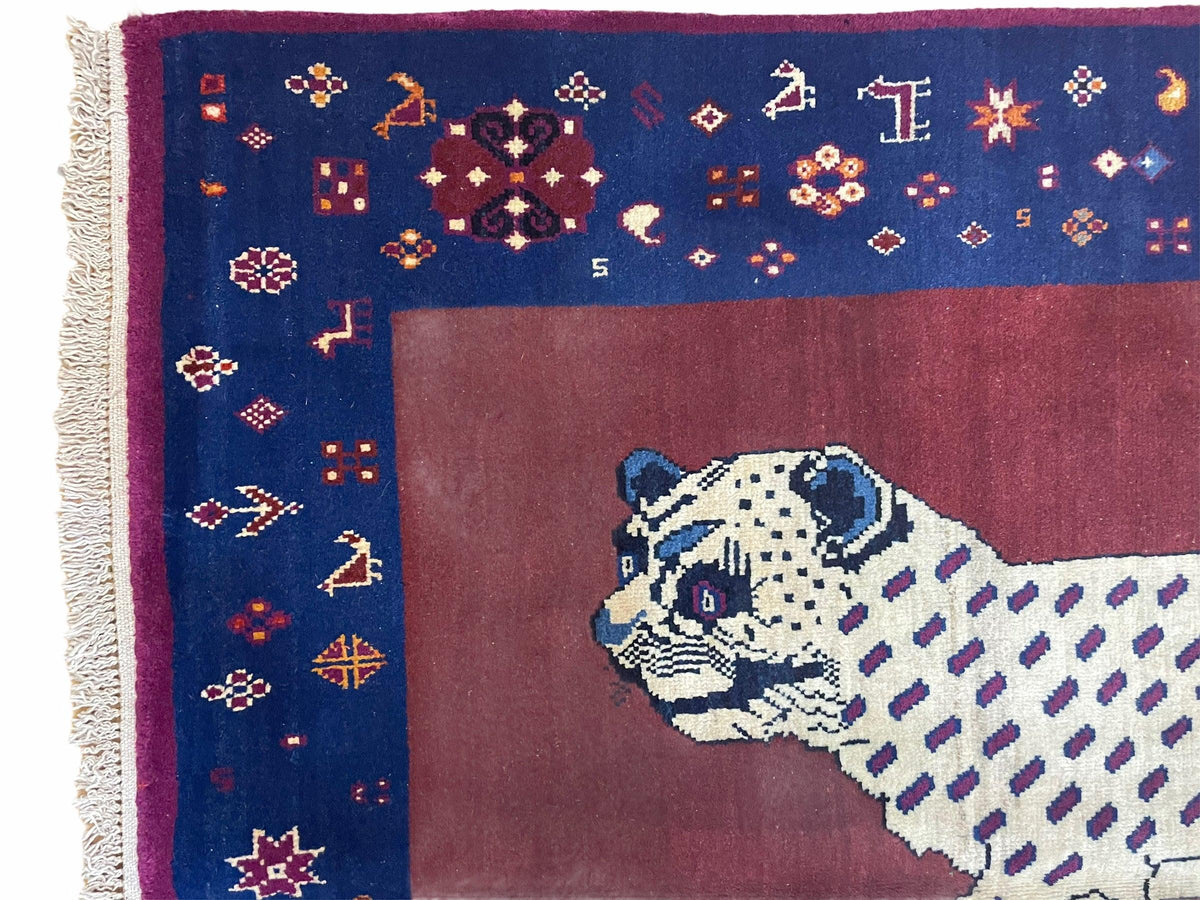 5 X 7 Handmade Zagros Wool Rug Snow White Panther Maroon Blue Organic Dyes - Jewel Rugs, view 4