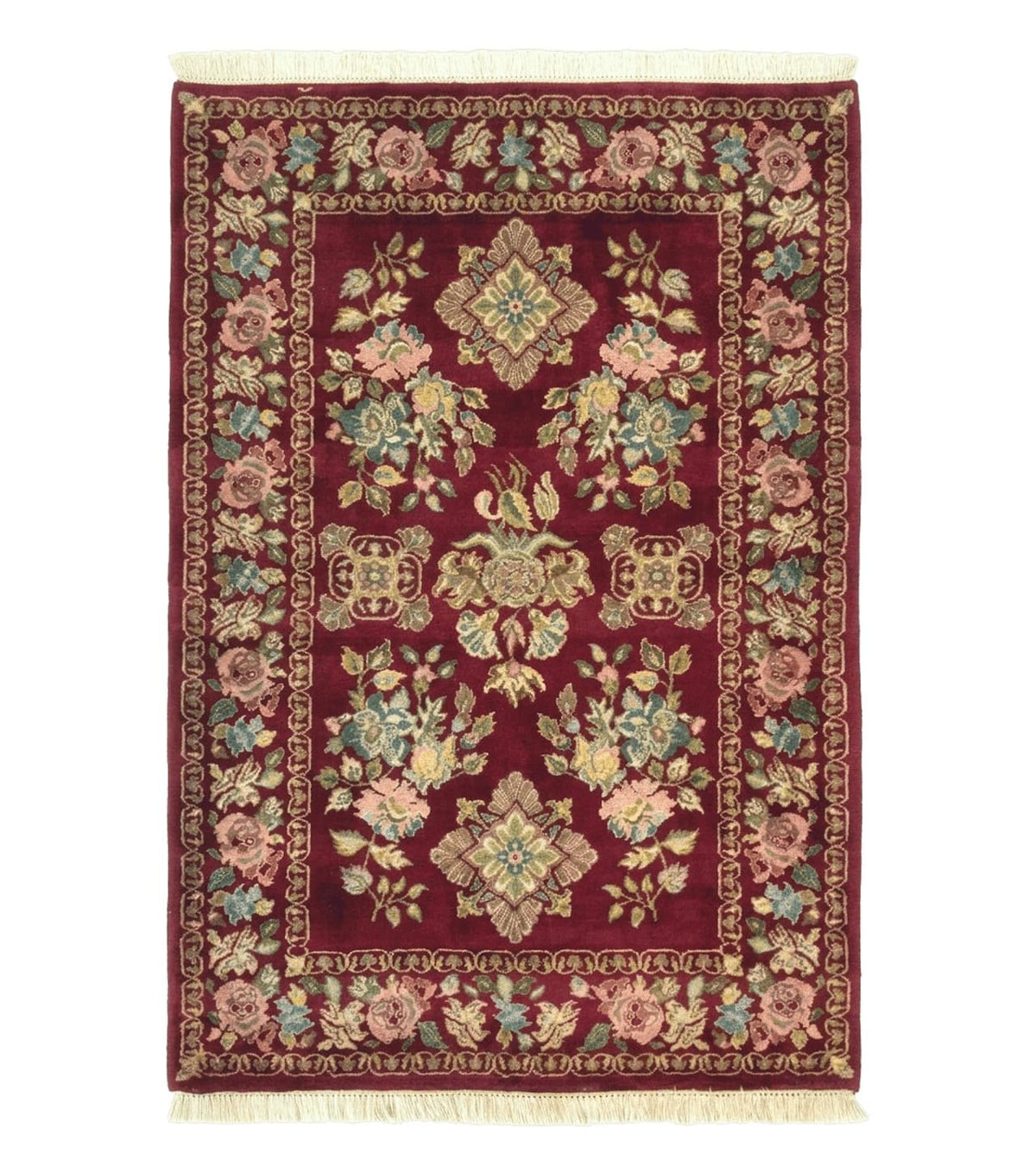 Indo Persian Kerman Rug 4x6, Burgundy, Floral - Jewel Rugs