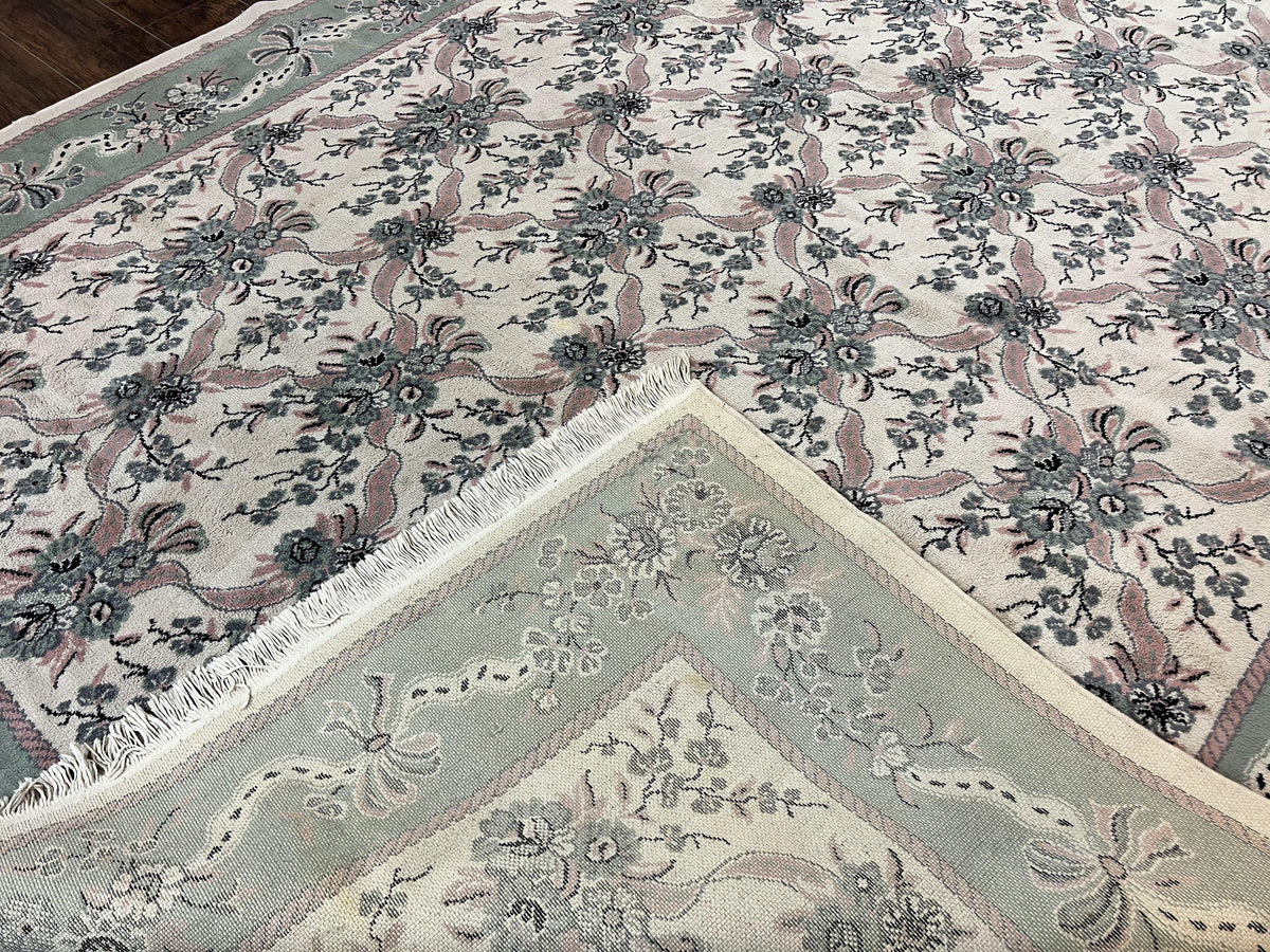 Belgium Power Loomed Rug 8x11, Ivory and Green, Wool Carpet, Floral - Jewel Rugs, view 10