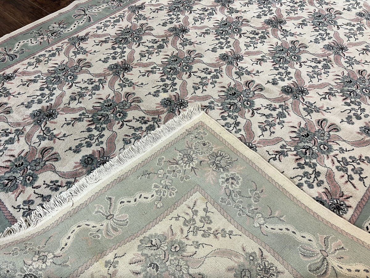 Belgium Power Loomed Rug 8x11, Ivory and Green, Wool Carpet, Floral - Jewel Rugs, view 12