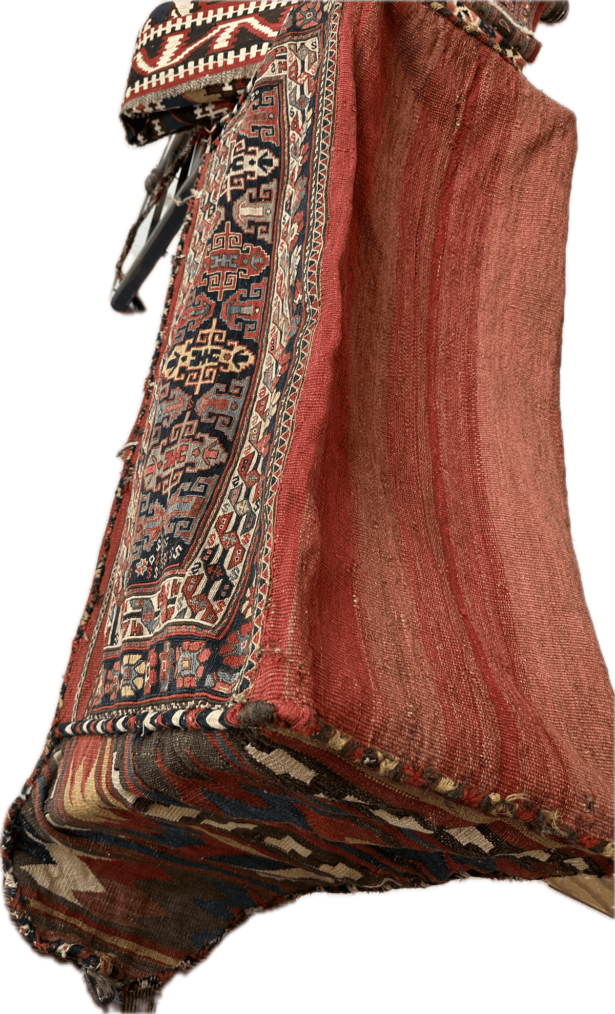 Antique Caucasian Shahsavan Mafrash Bag 2x3 | Red, Navy & Ivory | Hand-Knotted Wool - Rugistan, view 3