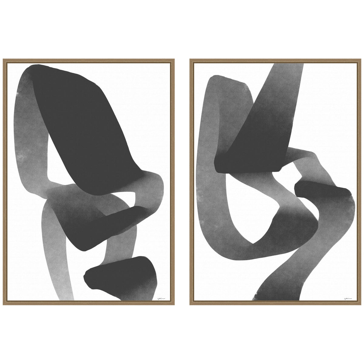 Black and White Abstract 01 & 02 2 Piece Framed Canvas Wall Art Set by Gabrielly Guedes