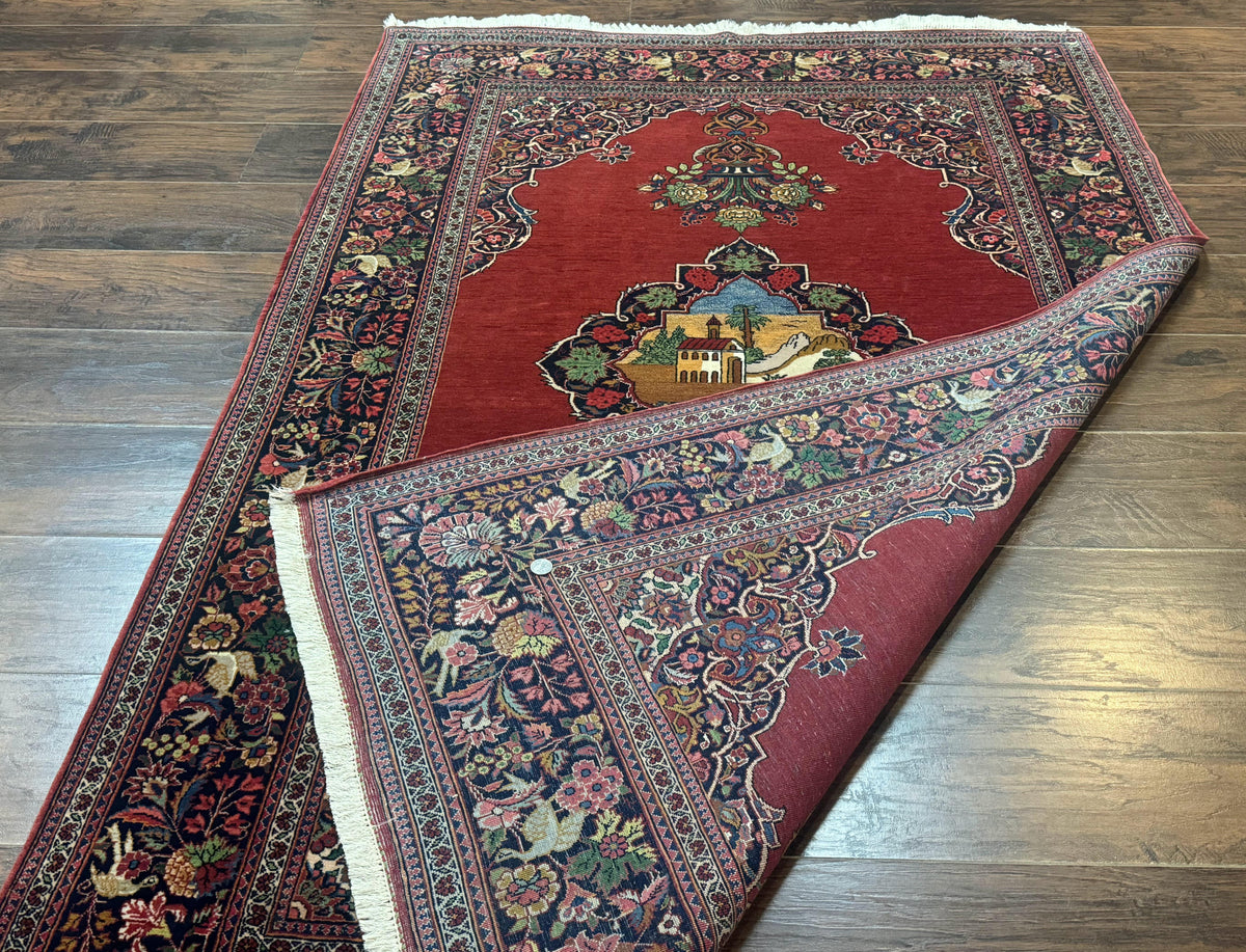 Red Persian Kashan Rug 4x6, Very Fine 260 KPSI, Red and Navy Blue Persian Carpet, Semi Open Field - Jewel Rugs, view 12