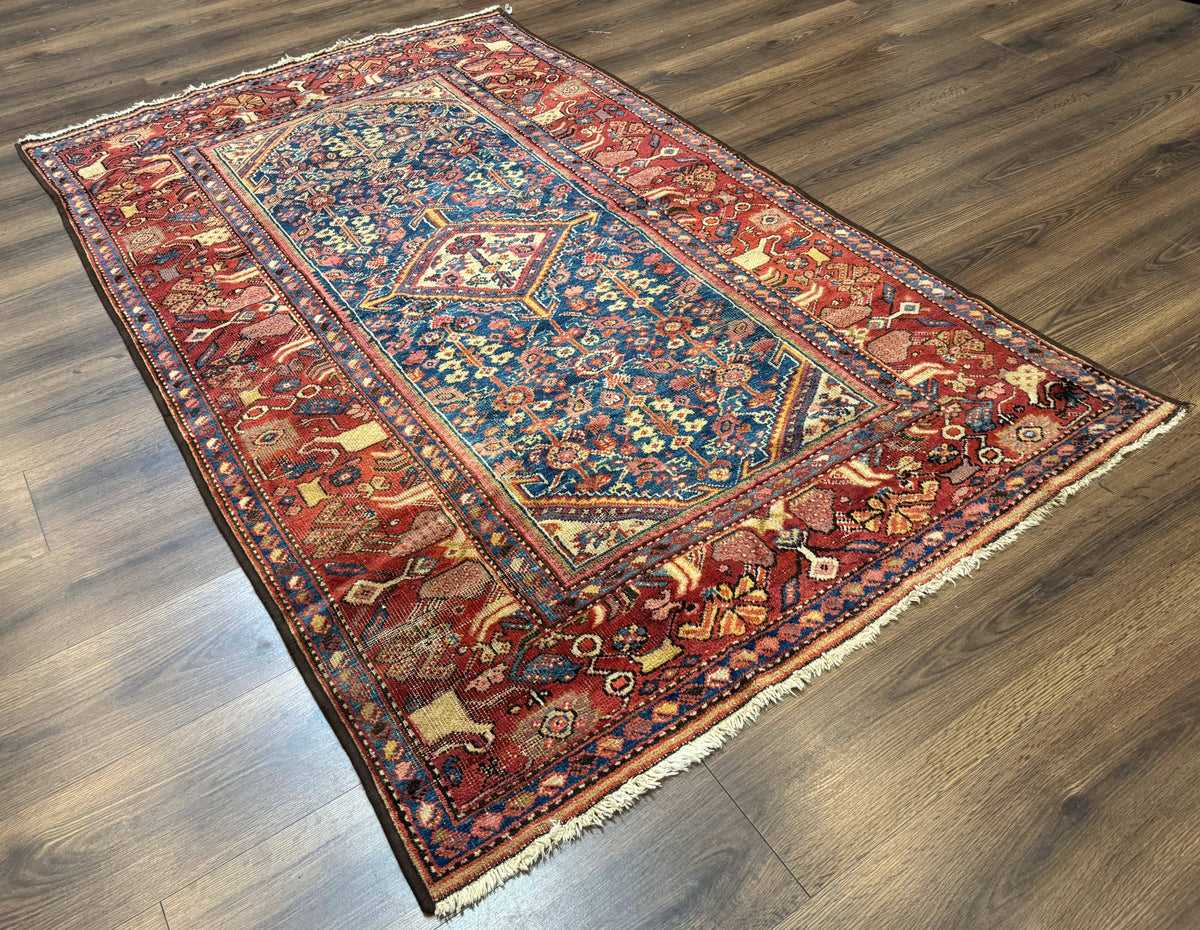 Antique Persian Rug 4x7, Blue and Red Malayer Carpet, Rare - Jewel Rugs, view 3