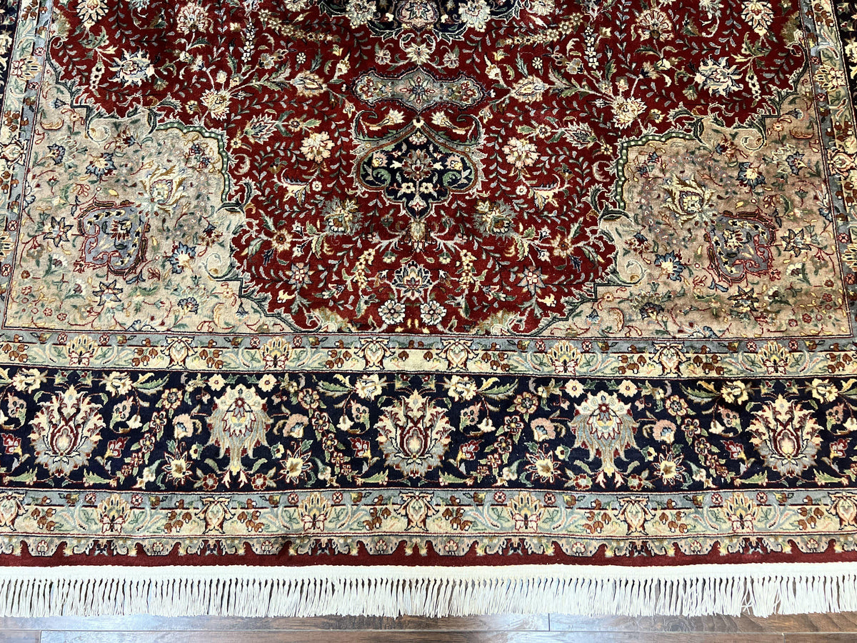 Pak Persian Rug 8x10, Wool Hand Knotted Vintage Carpet, Dark Red & Navy Blue, Dome Design Floral Medallion Rug, 8 x 10 Oriental Rug - Jewel Rugs, view 5