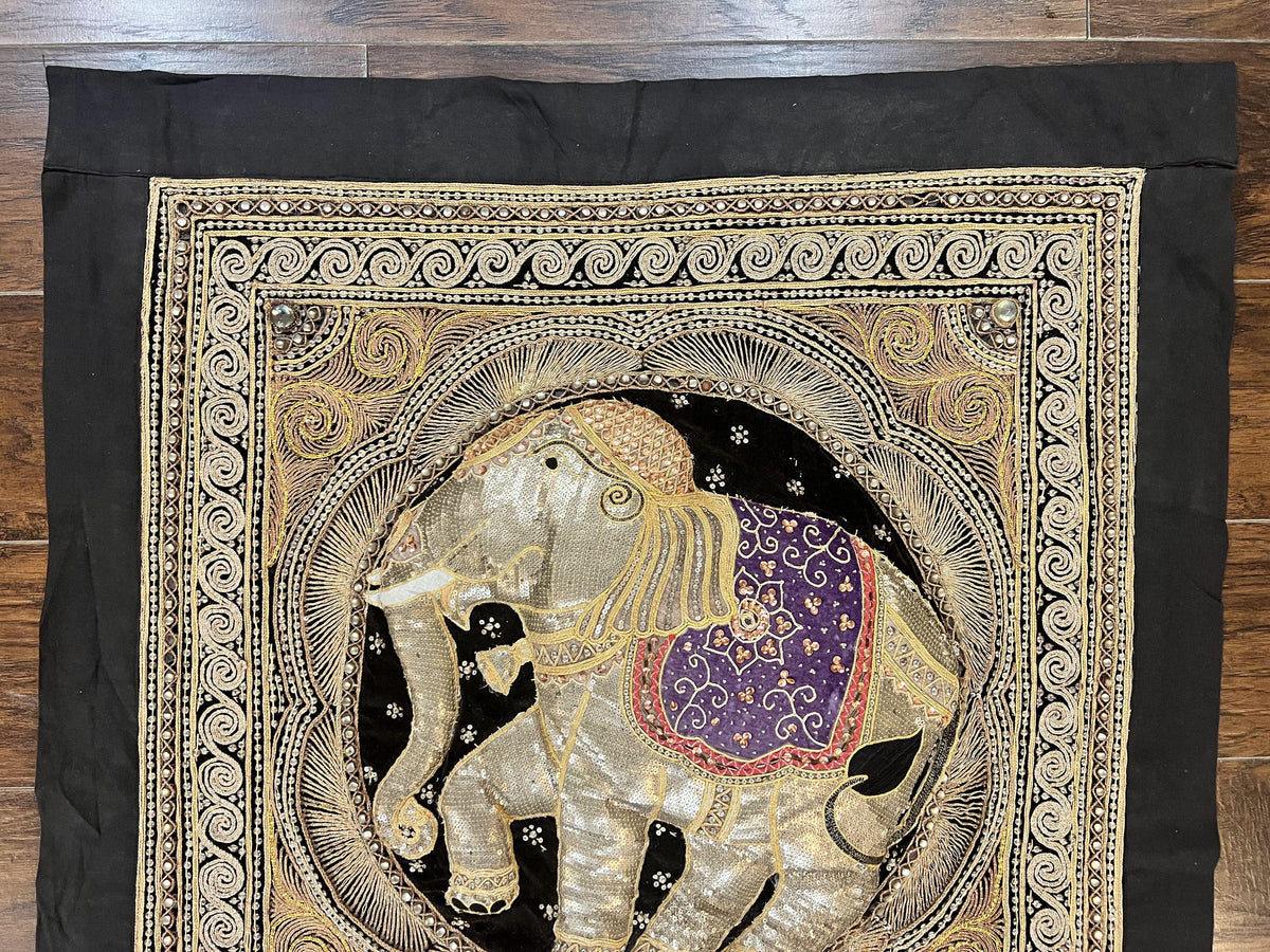 Indian Embroidery 3x3, Elephant Design, Detailed Needlepoint, Beadwork - Jewel Rugs, view 3