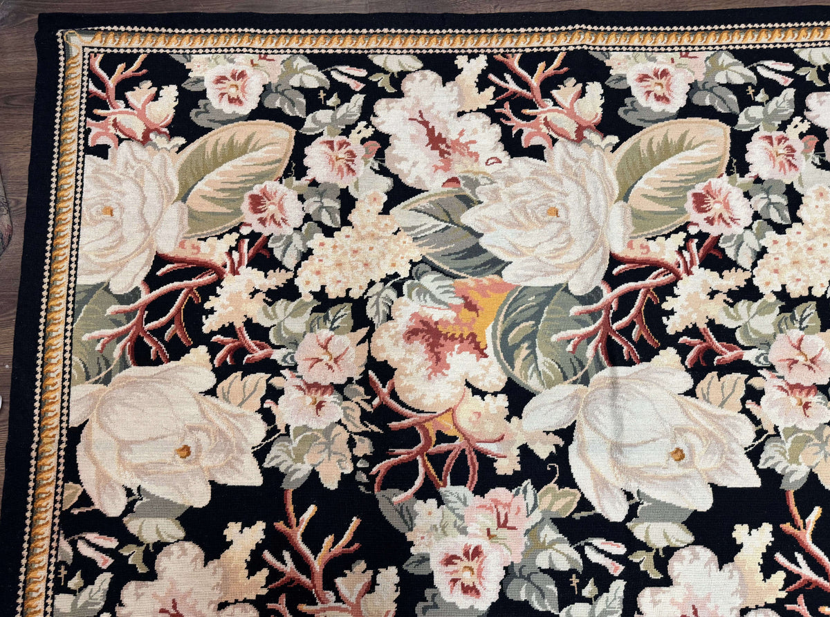 Palace Size Needlepoint Rug 13x17, Extra Large Wool Floral Handmade Carpet, European Design, Botanical - Jewel Rugs, view 7