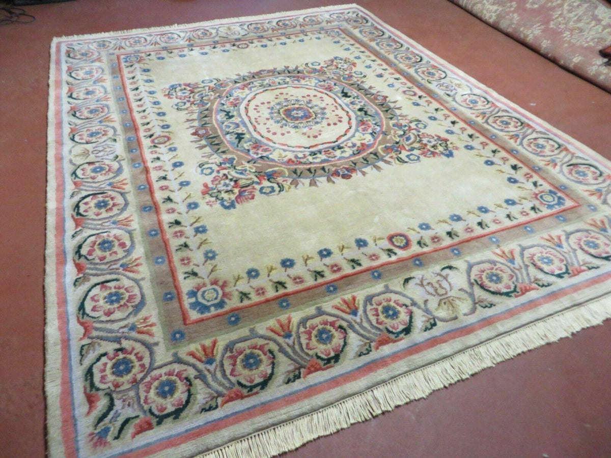 8' X 10' Vintage Handmade Wool Rug Aubusson Savonnerie Design European Nice - Jewel Rugs, view 3