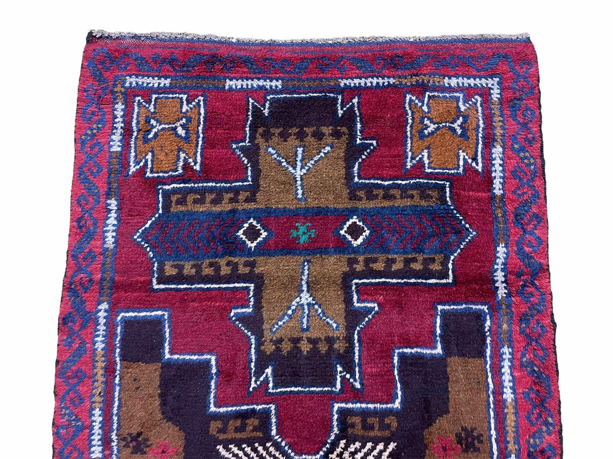 2' 10" X 4' 9" Vintage Handmade Tribal Wool Rug Balouchi Rug Afghan Rug Red Blue - Jewel Rugs, view 4