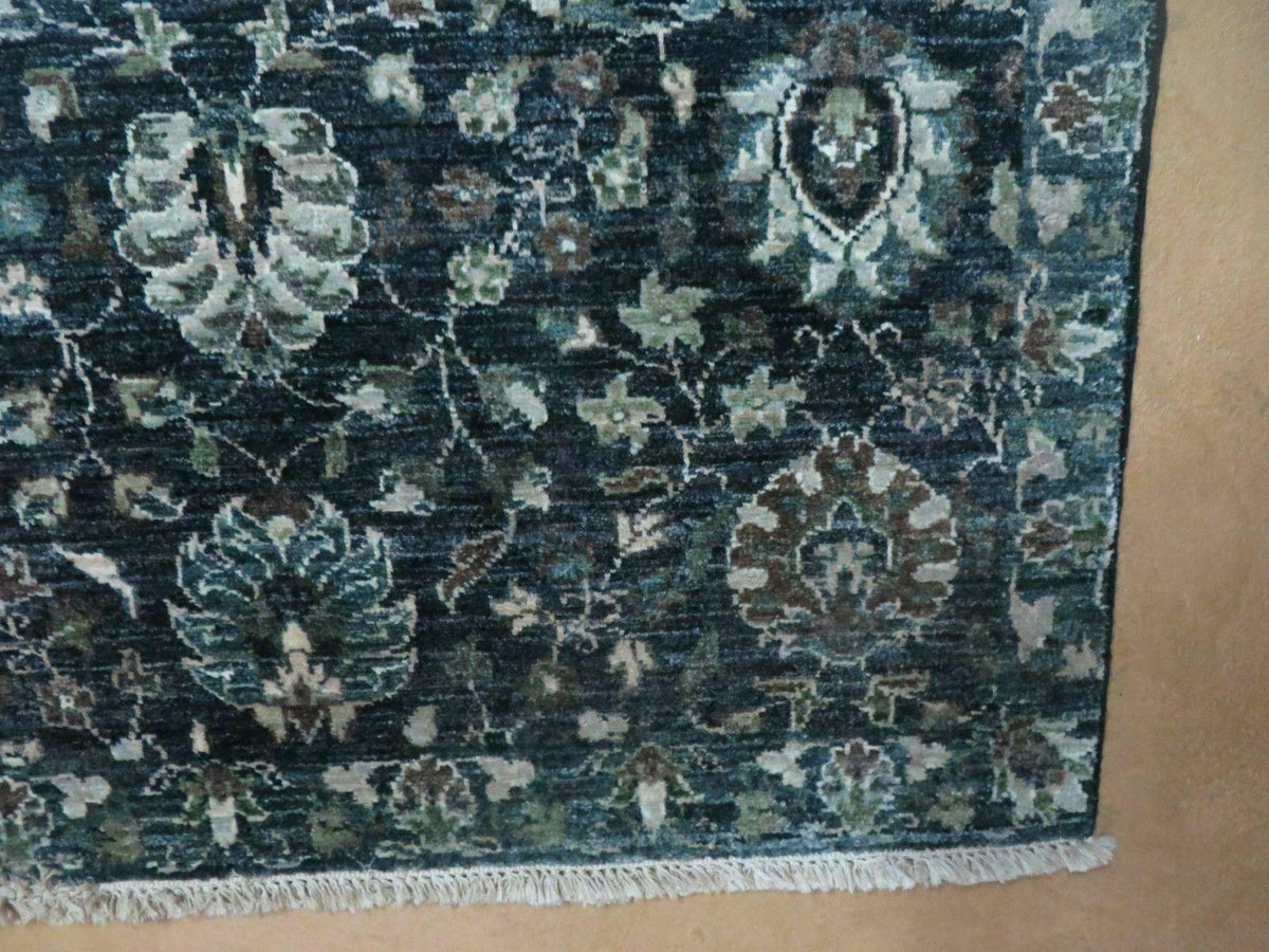 5' 6" X 8' Vintage Handmade Pakistani Floral Oriental Wool Rug Black Dark Grey - Jewel Rugs, view 8