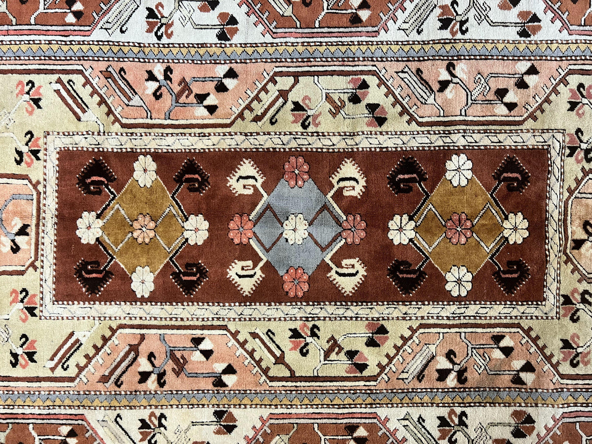 Turkish Rug 7x10, Wool Hand Knotted Vintage Carpet, Geometric Kazak Pattern - Jewel Rugs, view 4