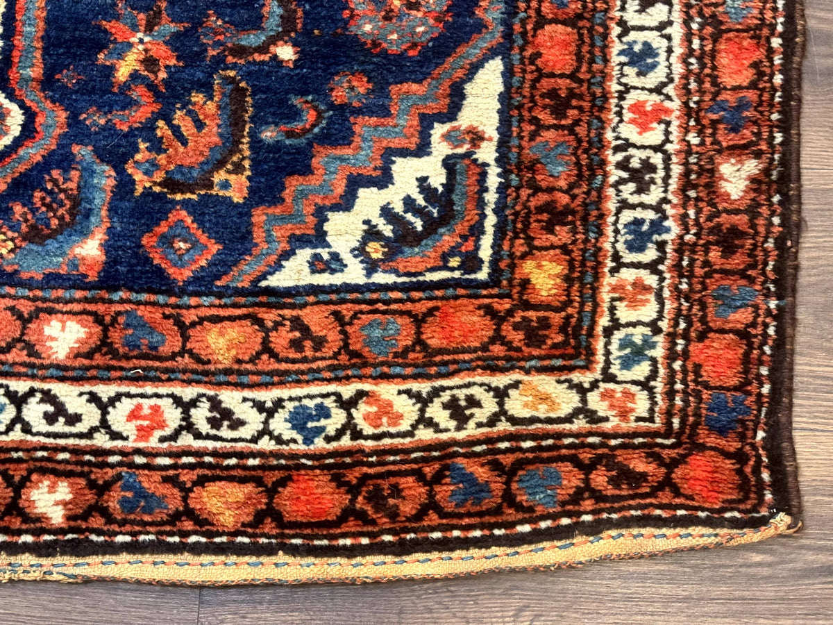 Antique Persian Hamadan Rug 4x6, Geometric, Double Medallions, Navy Blue, Tribal Carpet - Jewel Rugs, view 10